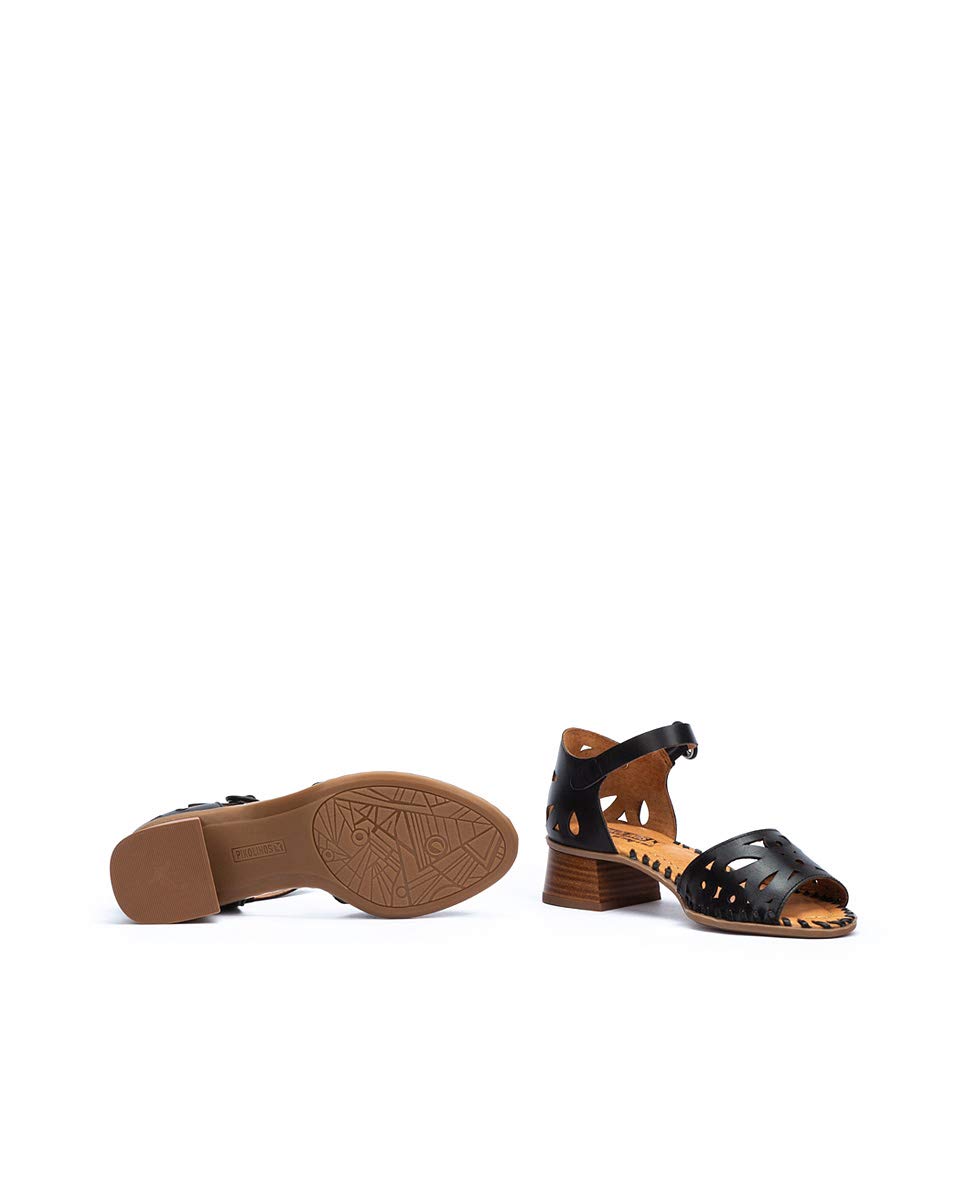 PIKOLINOS Women's Leather Heeled Sandals - Comfortable Black Dress Sandals for Summer, Weddings & Evening Events