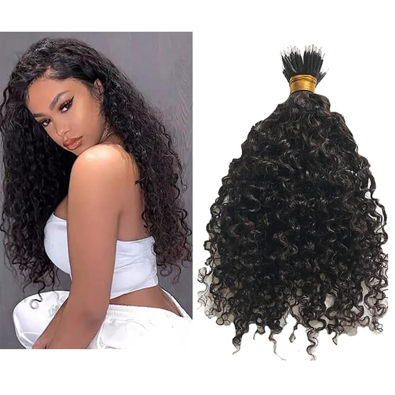 Malaysian Nano Ring Hair Extensions 100% Human Hair - Kinky Curly Nano Tip Beads for Women (12 Inch, 100 Strands, Black/Brown) | Natural Look Hair Extensions for Daily Wear, Parties & Special Occasions