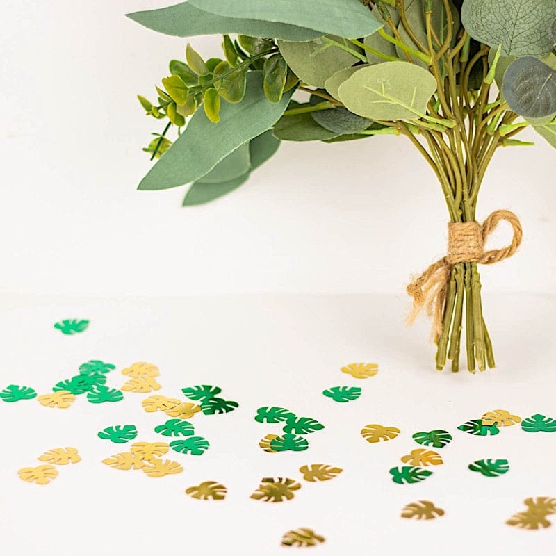 15g Metallic Tropical Leaves Confetti - Green and Gold Party Decorations for Weddings, Baby Showers & Tropical Themed Events