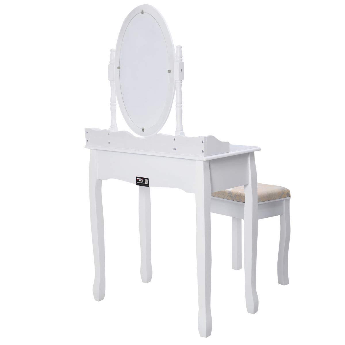 360° Rotating Vanity Set with Mirror & Cushioned Stool - White Wooden Makeup Dressing Table with Drawers for Bedroom | Perfect for Makeup, Skincare & Hair Styling