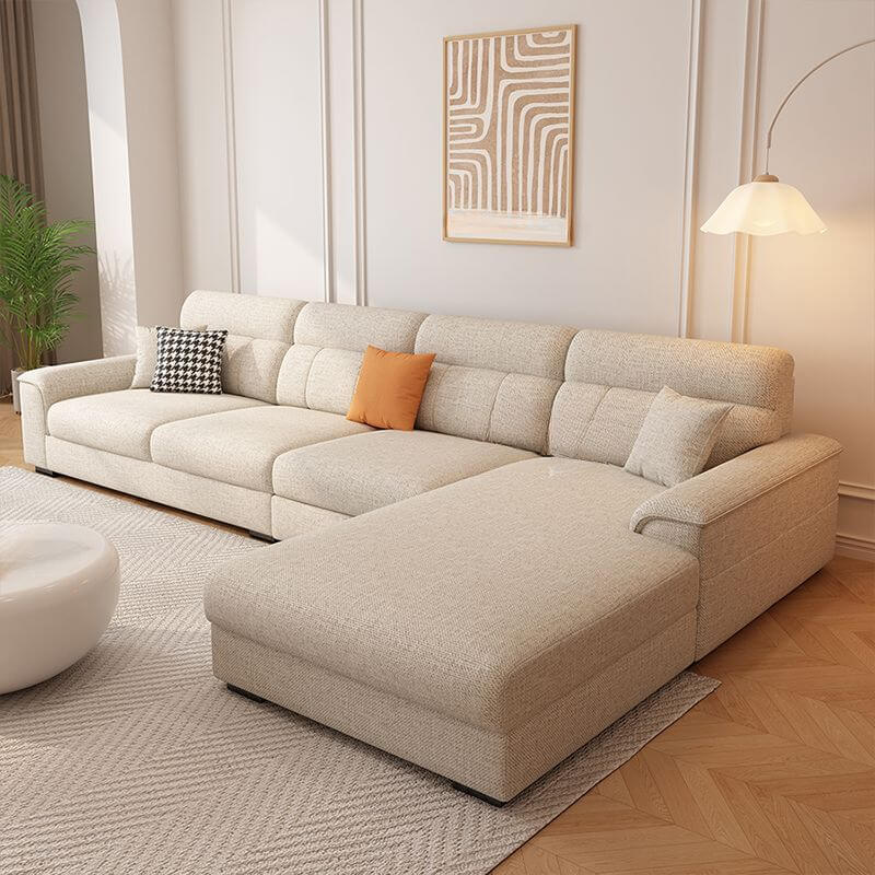 Modern L-Shaped Leather Upholstered Sectional Sofa with Chaise Lounge and Concealed Support - Perfect for Living Room, Home Theater, and Office Lounge Spaces