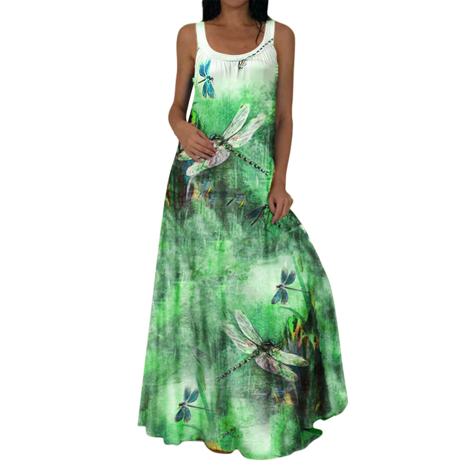Fankle Women's Summer Casual Maxi Dress - Short Sleeve Loose Tie Dye Print O-Neck Long Dress | Perfect for Beach Vacations, Outdoor Parties & Summer Travel