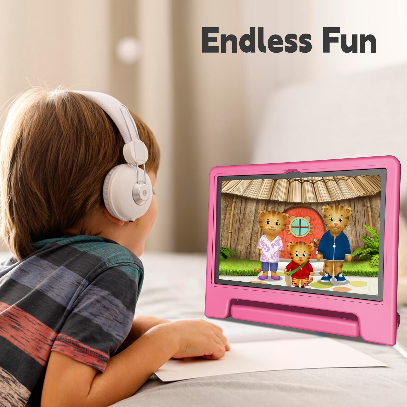 10.1 Inch Kids Tablet - Android 14, 64GB Storage, Octa-Core Processor, WiFi Enabled, Long Battery Life with Parental Controls | HD 1280x800 Display | Google Kids Space Preloaded | Perfect for Learning & Entertainment (Pink)