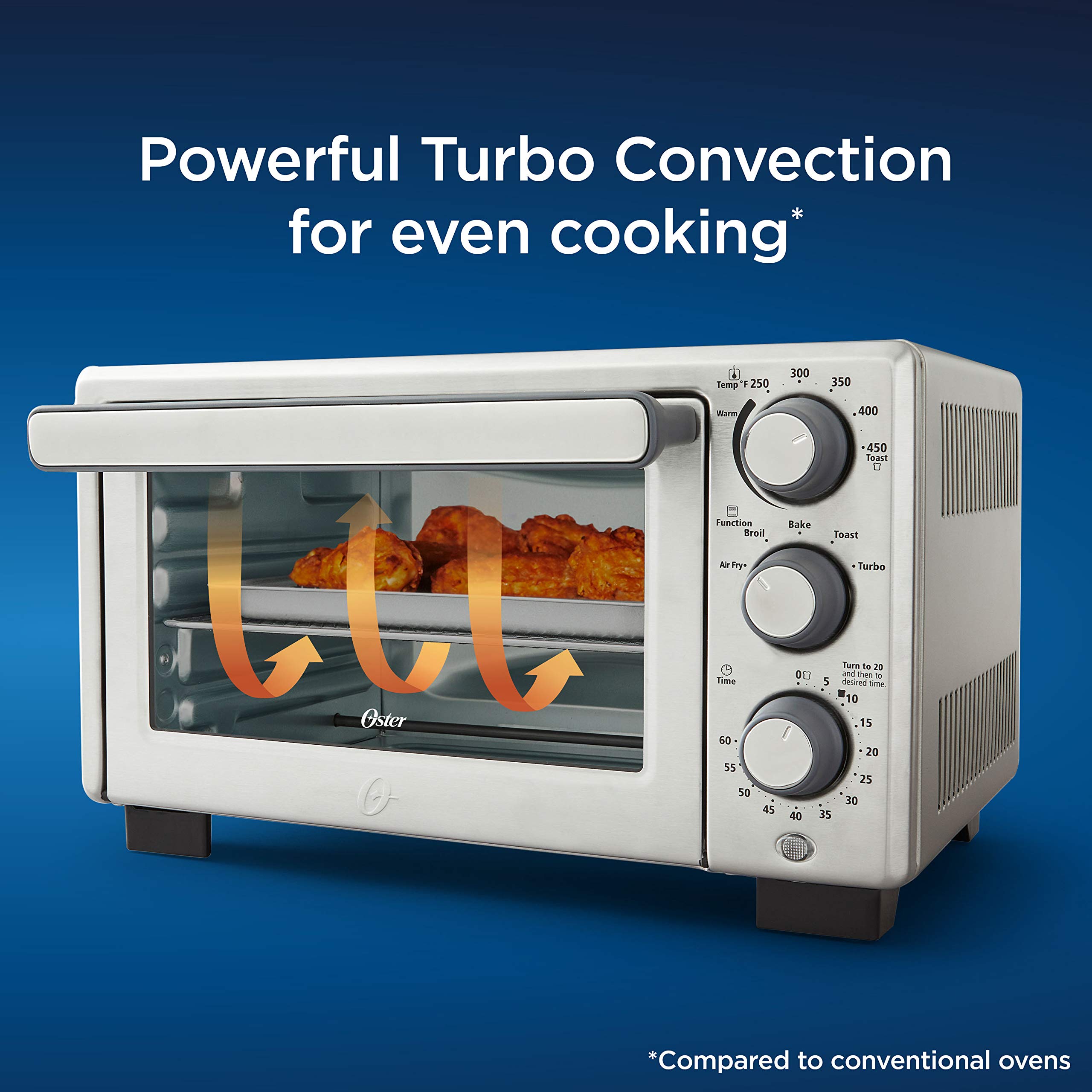 Oster Compact Countertop Oven with Air Fryer - 6-Slice Stainless Steel Toaster Oven for Baking, Broiling & Air Frying - Perfect for Small Kitchens, Dorms & Apartments