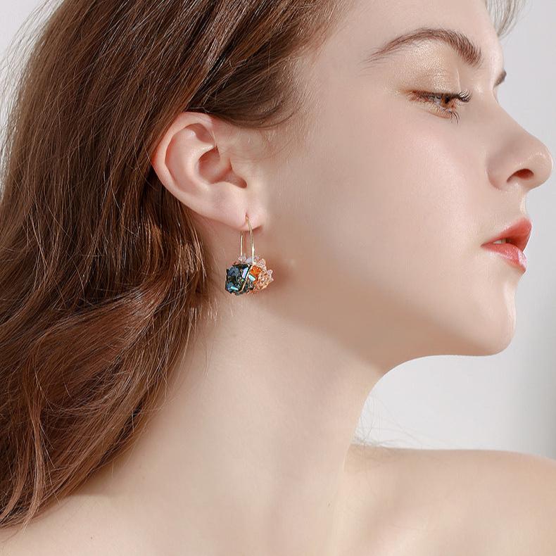 Luxury Two-Tone Crystal Hoop Wire Earrings for Women - Elegant Gold & Silver Dangle Earrings | HE11523 | Perfect for Parties, Weddings & Special Occasions