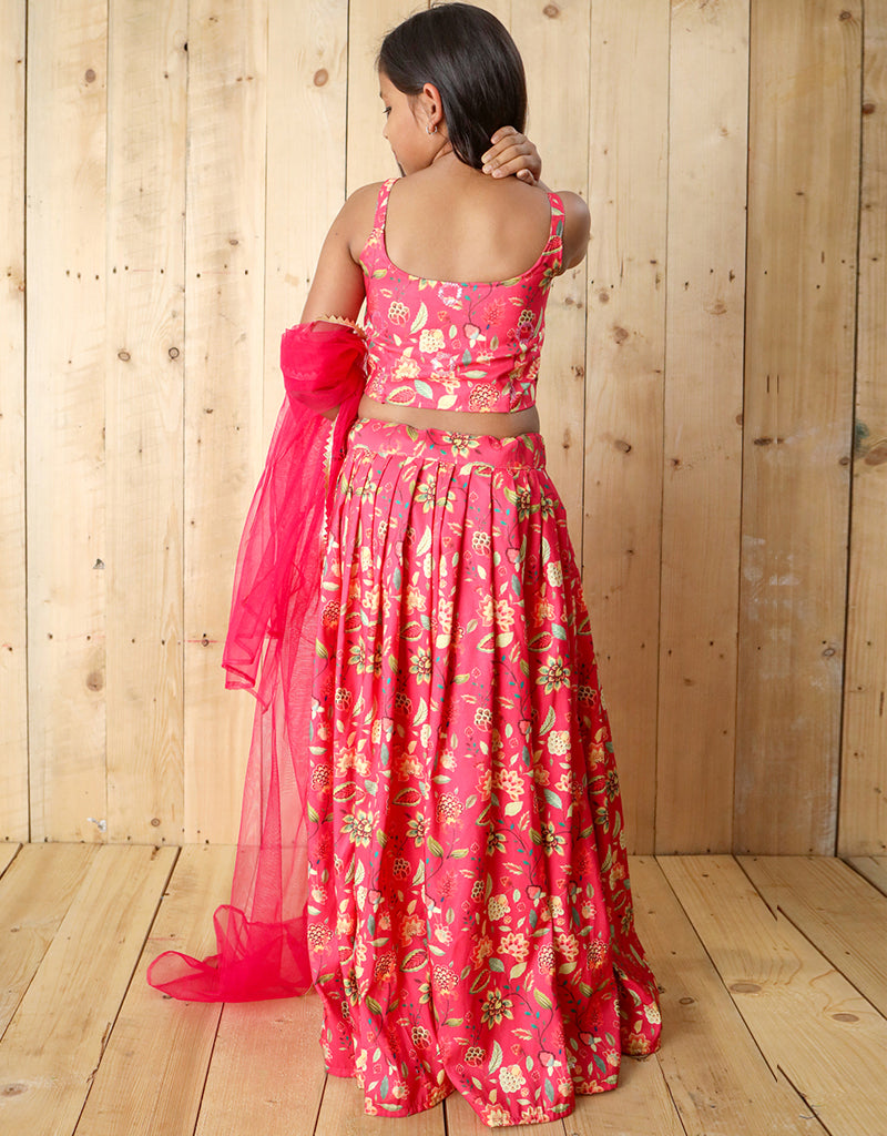 Pink Silk Designer Lehenga Choli for Kids with Heavy Sequins & Digital Print - All Season Wear for Festivals, Weddings & Special Occasions
