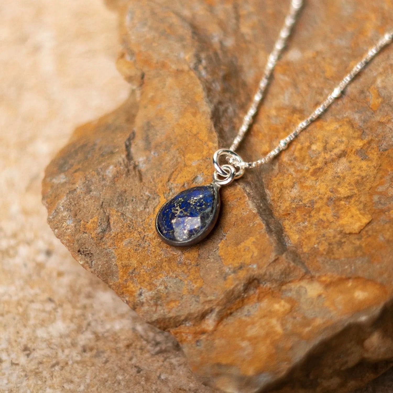 Lapis Lazuli Charm Necklace - Sterling Silver September Birthstone Jewelry for Women - Perfect Gift for Birthday, Anniversary & Special Occasions
