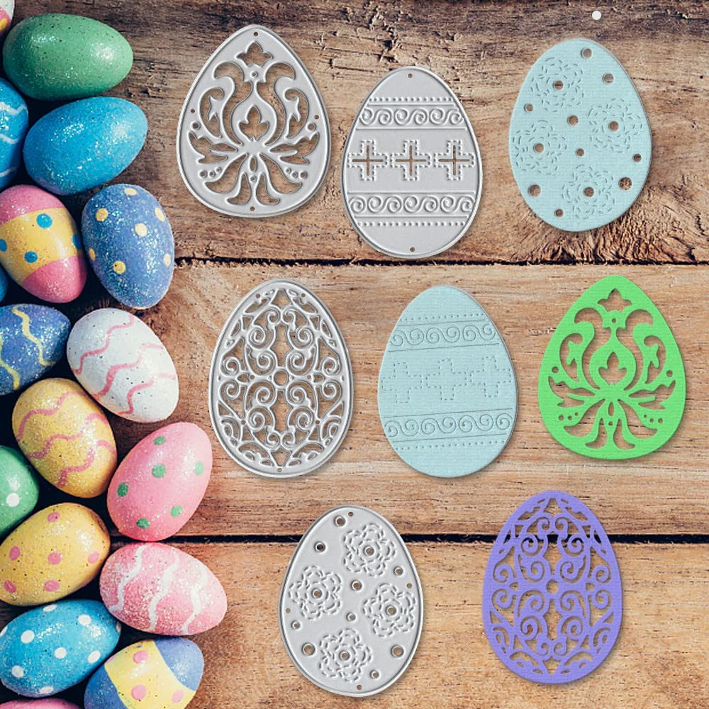 4 PCS Easter Egg Cutting Dies for Card Making – Hollow Egg Frame Die Cuts, Cross Lace Dies & Embossing Templates | DIY Scrapbooking, Card Crafting, Easter Decorations (Perfect for Greeting Cards, Home Decor, and Holiday Crafts)