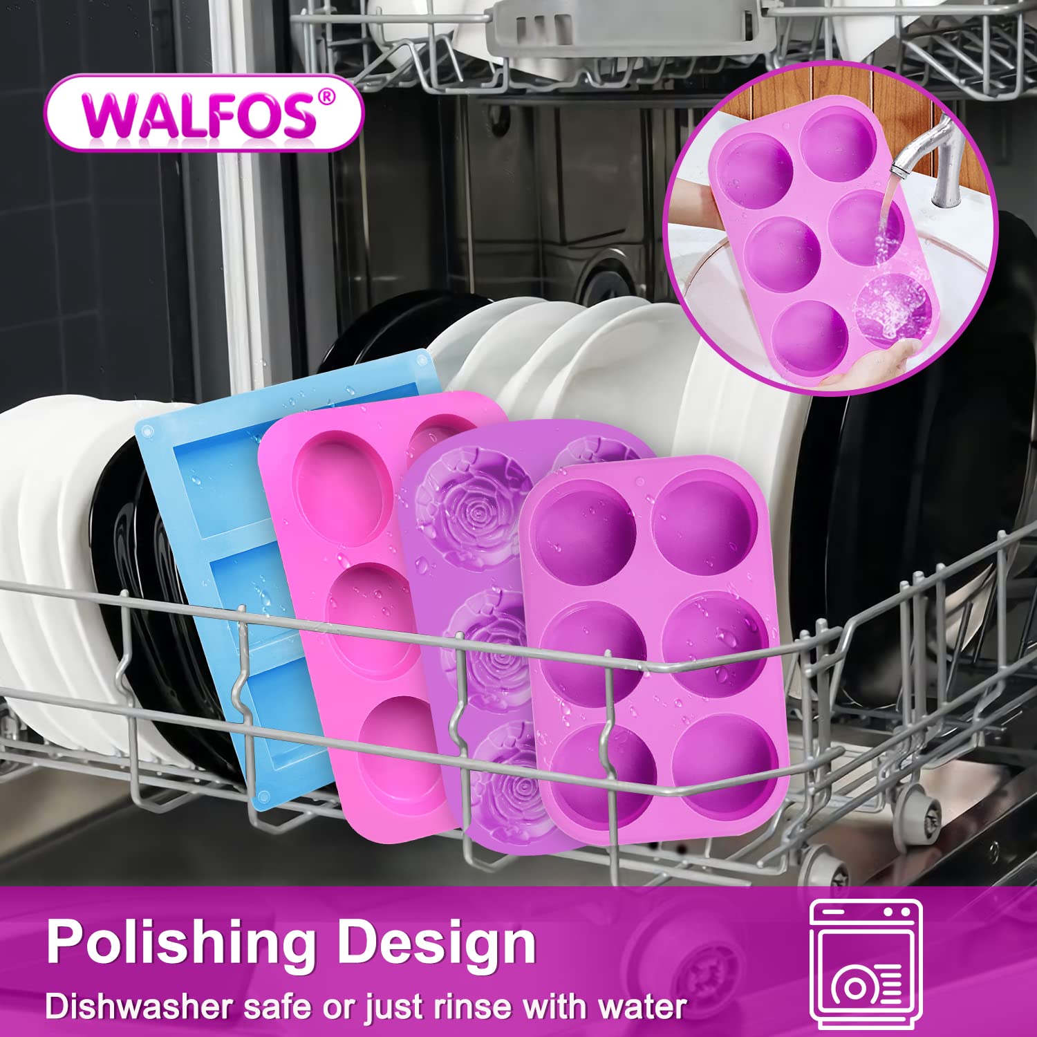 Walfos Round Silicone Soap Molds - BPA Free Non-Stick Circular Soap & Candle Molds (Set of 2, Purple) - Perfect for DIY Soap Making, Candles, Cookies, Oreos, Candy, Pudding & Jello - Great for Home Crafts, Gifts & Party Treats