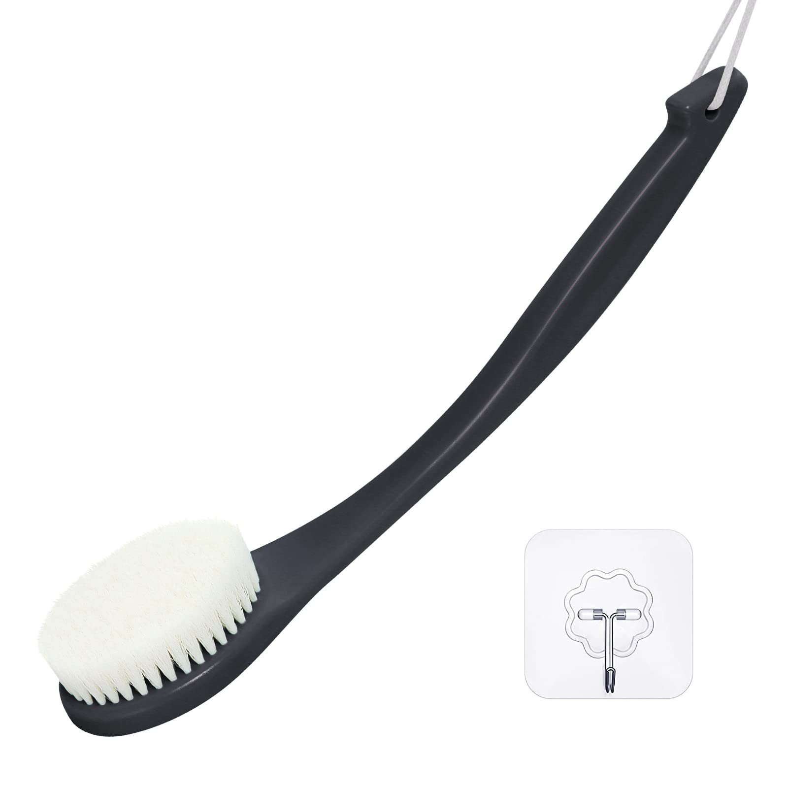 Exfoliating Body Brush with Long Handle - Never Mold Back Scrubber for Shower & Dry Brushing - Deep Cleansing Skin Care Tool for Men, Women & Elderly - Promotes Soft Glowing Skin (Black) - Perfect for Daily Shower Routine & Spa-Like Skin Exfoliation at Home