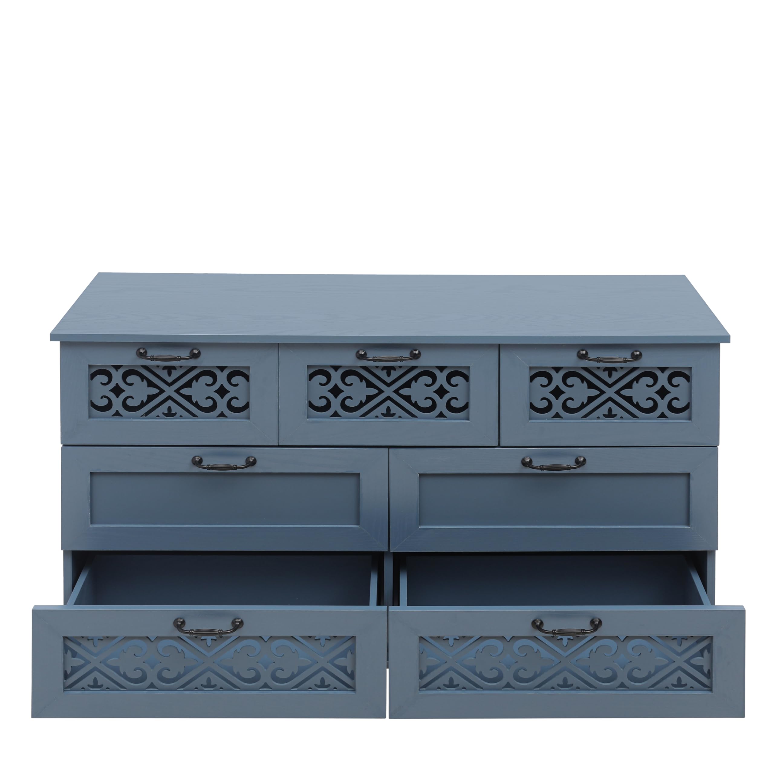 Solid Wood Sideboard Buffet Cabinet with 7 Drawers - Storage Console Table Dresser for Living Room, Bedroom, Entryway, Study - Perfect for Organizing Dishes, Linens & Home Decor (Blue)