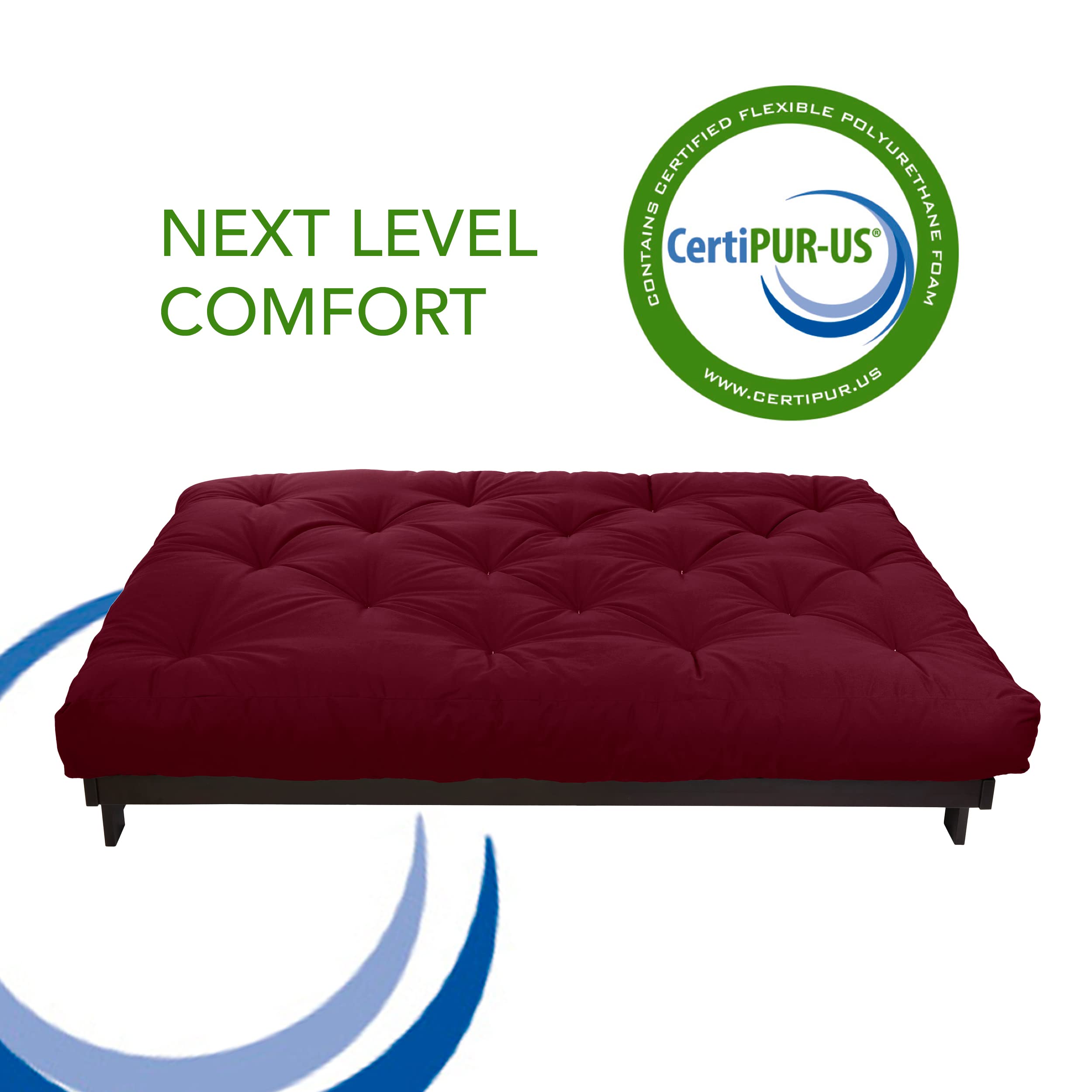 Mozaic Queen Size 8-inch Cotton Twill Gel Memory Foam Futon Mattress - Burgundy Red | Comfortable & Supportive for Guest Beds, Daybeds & Small Spaces