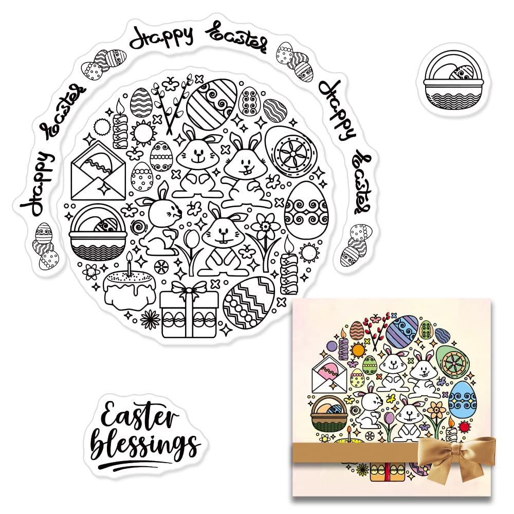 Easter Clear Rubber Stamps Set - Round Bunny Rabbit Eggs Holiday Stamps for DIY Card Making, Scrapbooking & Paper Crafts - Perfect for Easter Greeting Cards, Invitations, Gift Tags & Home Decor