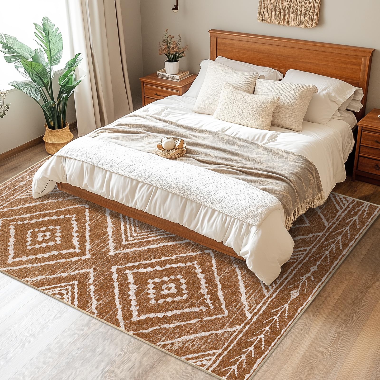 BESTSWEETIE 8x10 Washable Non-Slip Low Pile Area Rug - Western Aztec Print Pattern for Living Room, Bedroom, Entryway - Yellow Brown & Cream - Perfect for Home Decor, Dorm, Office & High Traffic Areas