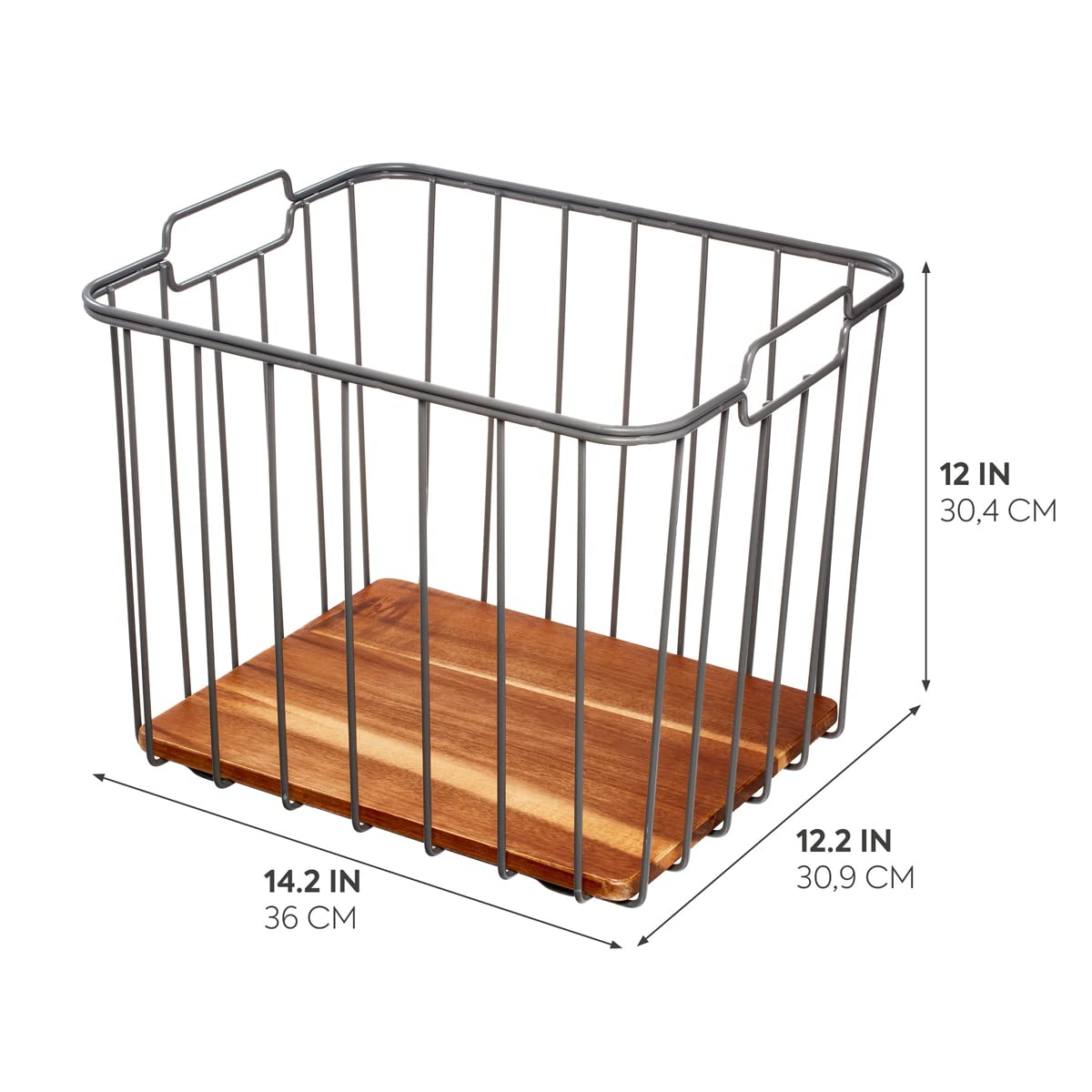 iDesign Ria Safford Collection Deep Pantry Wire Basket with Acacia Wood - 14.25