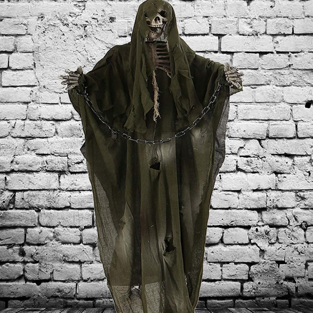 70 Inch Halloween Ghost Decorations - Scary Life Size Hanging Skeleton & Flying Ghost Props for Indoor Outdoor Yard Party Decor (Green with Chain) - Perfect for Spooky Halloween Parties, Haunted Houses & Trick-or-Treat Decorations