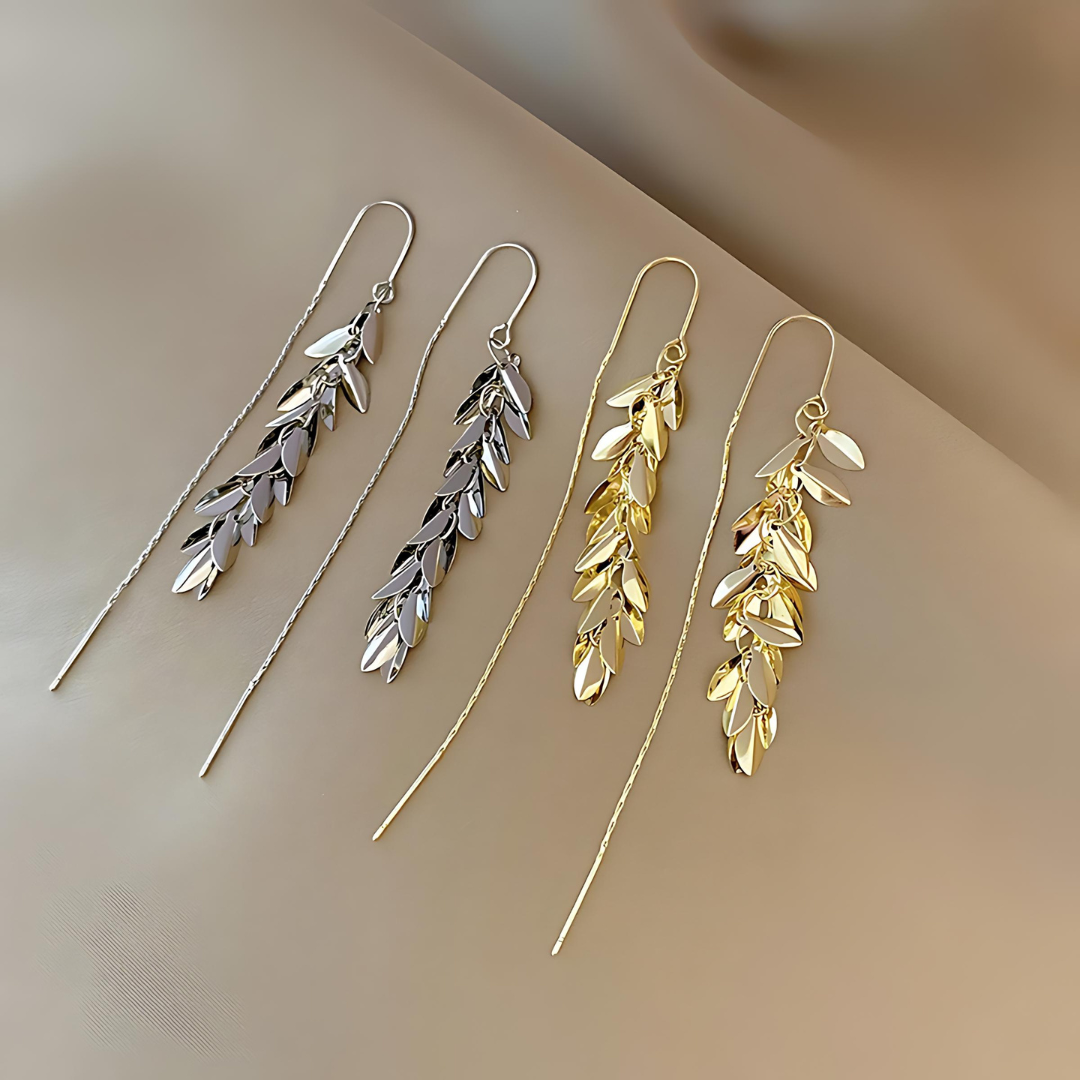 Vintage Gold Leaf Chain Threader Earrings - Dainty Boho Jewelry for Women | A7778 | Perfect for Parties, Weddings & Everyday Wear