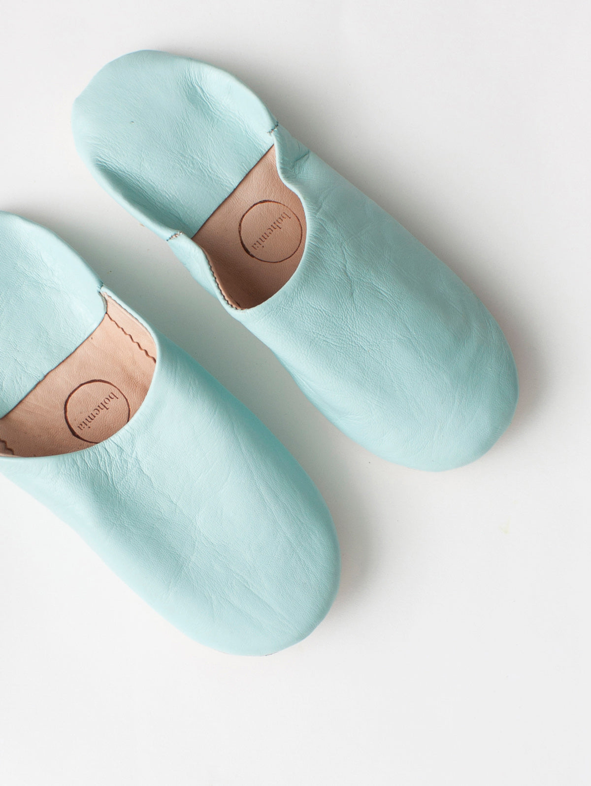 Moroccan Babouche Slippers for Women - Soft Powder Blue Leather House Shoes | Comfortable & Stylish for Home, Lounge & Indoor Use