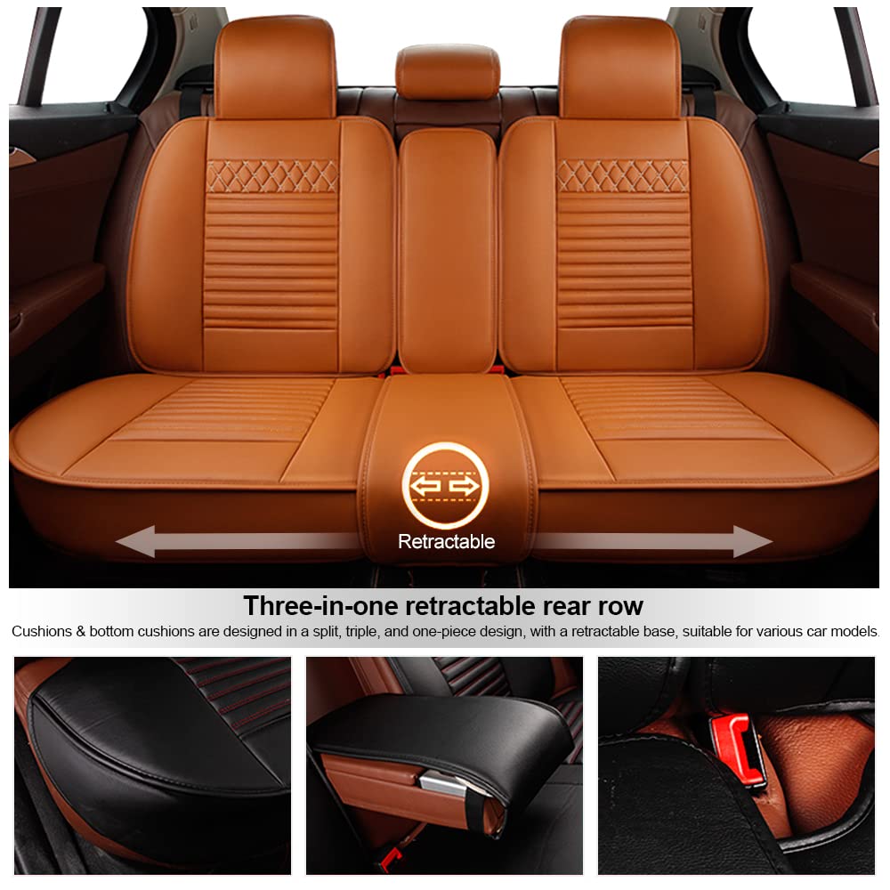 Surekit Luxury PU Leather Car Seat Cover Set for Acura MDX RDX ZDX RL TL CDX ILX TLX TSX RSX - 5-Seat Needlework Cushion Protector (Cayenne) - Perfect for Road Trips, Daily Commute & Interior Protection