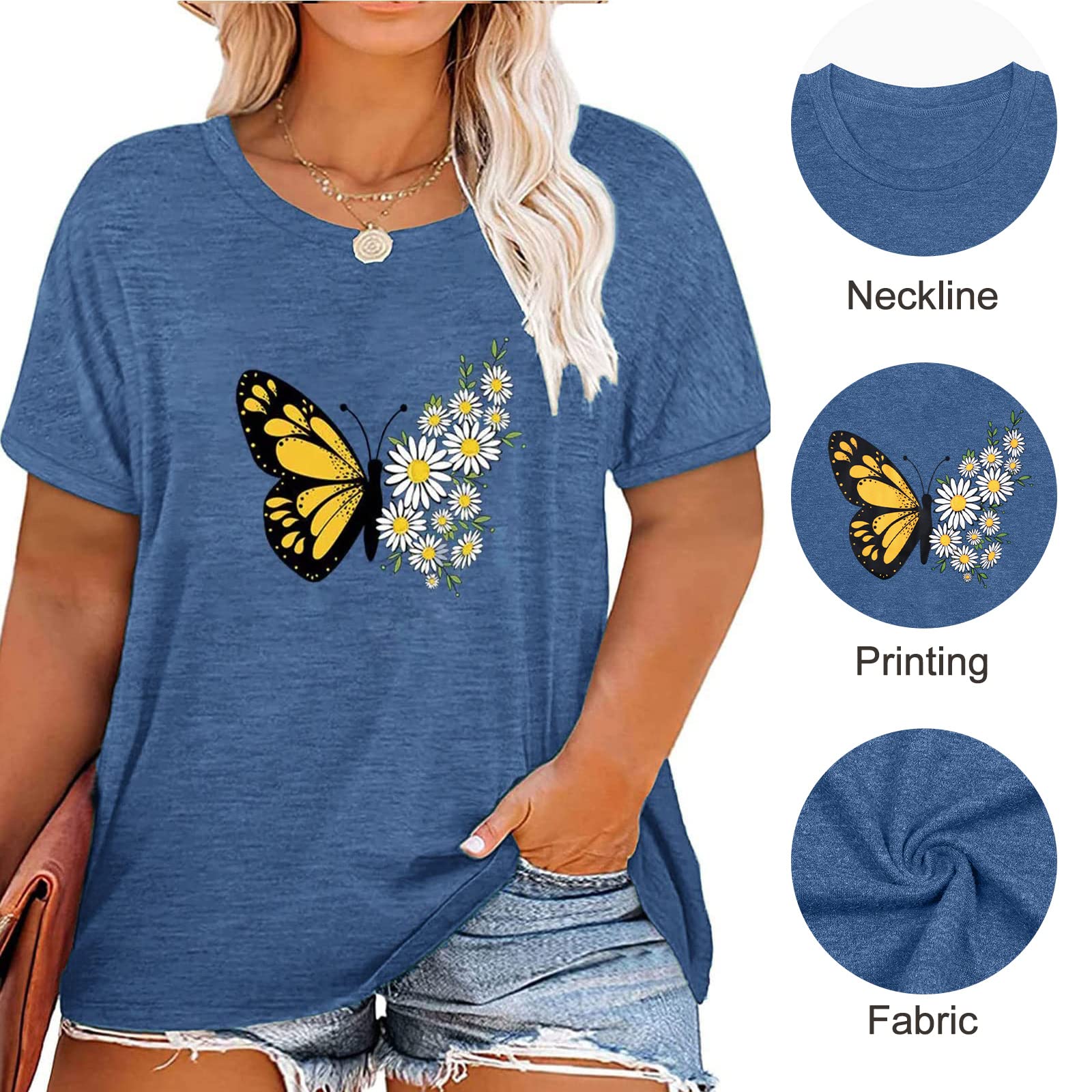 HDLTE Women's Plus Size Casual Short Sleeve Graphic Tee Shirts - Oversized Comfort Fit Tops for Everyday Wear, Lounge & Street Style Outfits