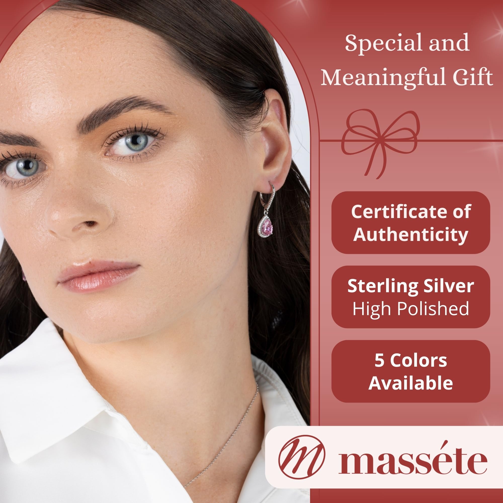 Sterling Silver Leverback Dangle Earrings for Women - Simulated Diamond Pear Halo Earrings | Elegant Gift Box Included | Perfect for Weddings, Parties & Special Occasions