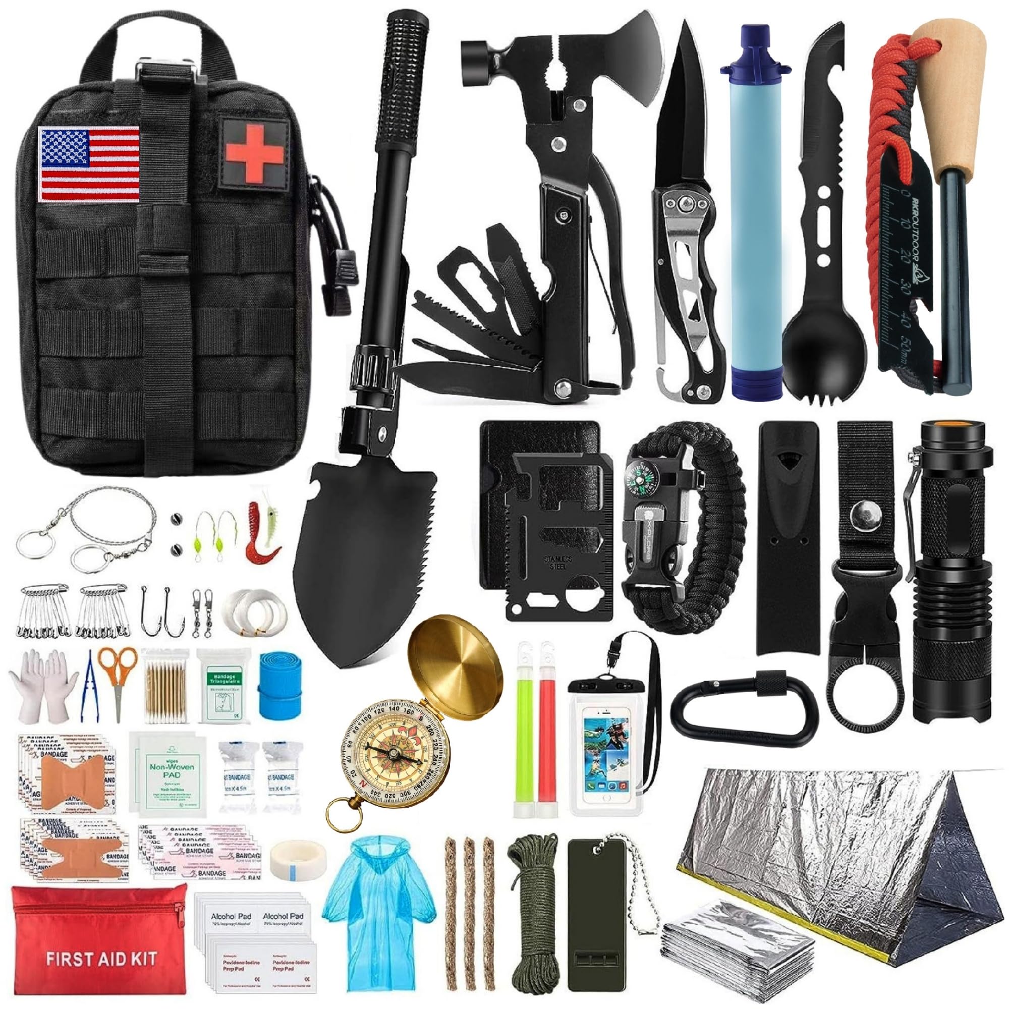 Emergency Survival Kit & First Aid Kit - Professional Outdoor Gear for Camping, Hiking, Hunting & Adventure | Molle System Survival Equipment for Wilderness Emergencies & Disaster Preparedness