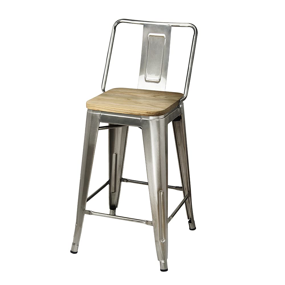 GIA 24-Inch Counter Height Bar Stools Set of 2 - Gunmetal Frame with Light Wood Seat - Modern Kitchen Island & Breakfast Nook Stools