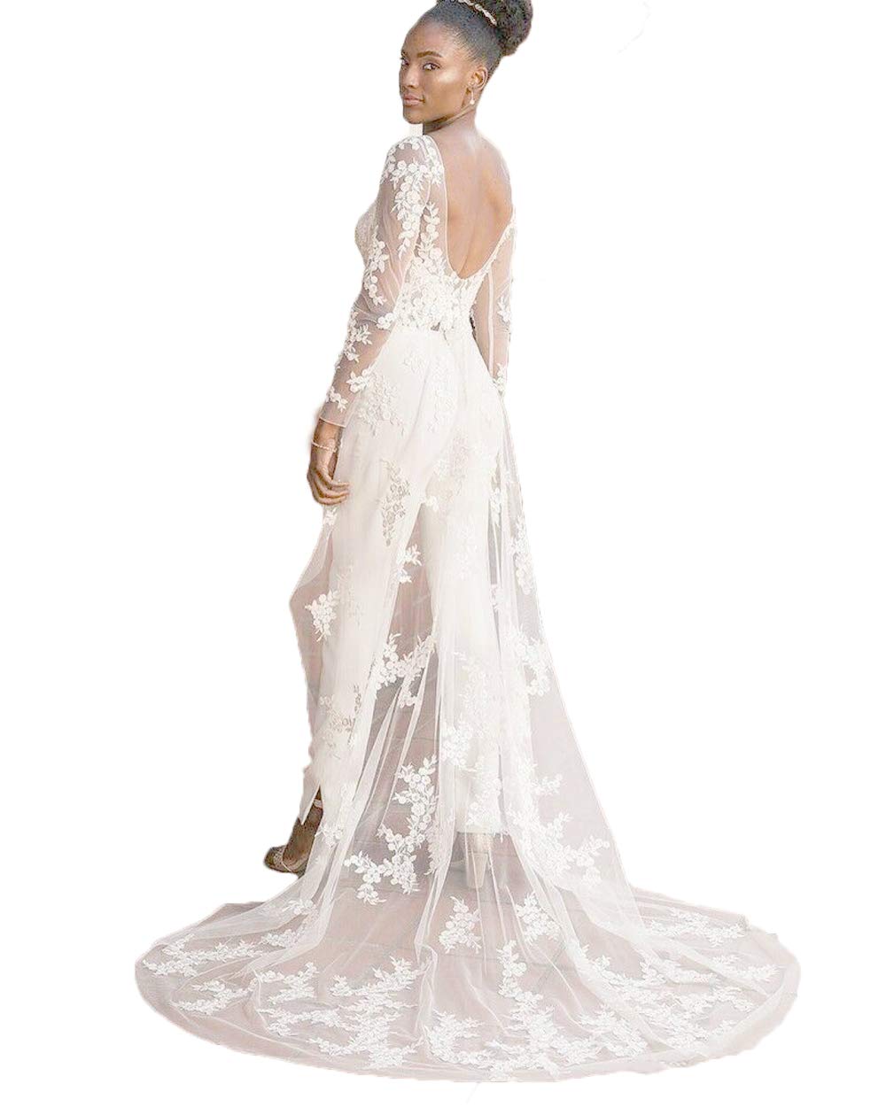 CY Elegant Lace Appliqued Bridal Gowns with Detachable Skirt | Plus Size Wedding Dresses & Jumpsuits | Country Chic & Mariee Robe Style for Bridal Shower, Outdoor & Vintage Weddings