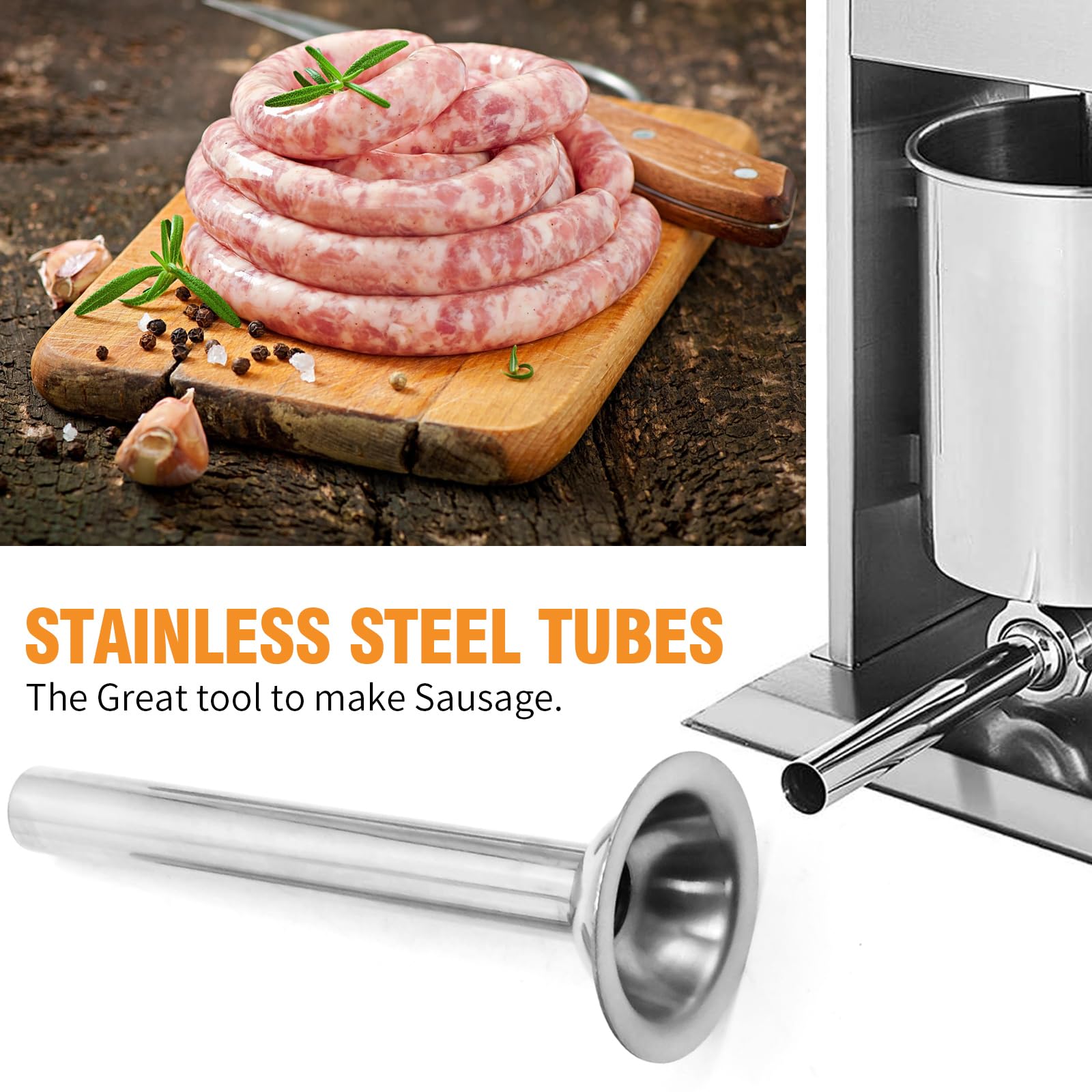 4Pcs Stainless Steel Sausage Stuffing Tubes & Nozzles for #5 Meat Grinder - Perfect for Homemade Sausage Making, Meat Processing, and Kitchen Food Prep