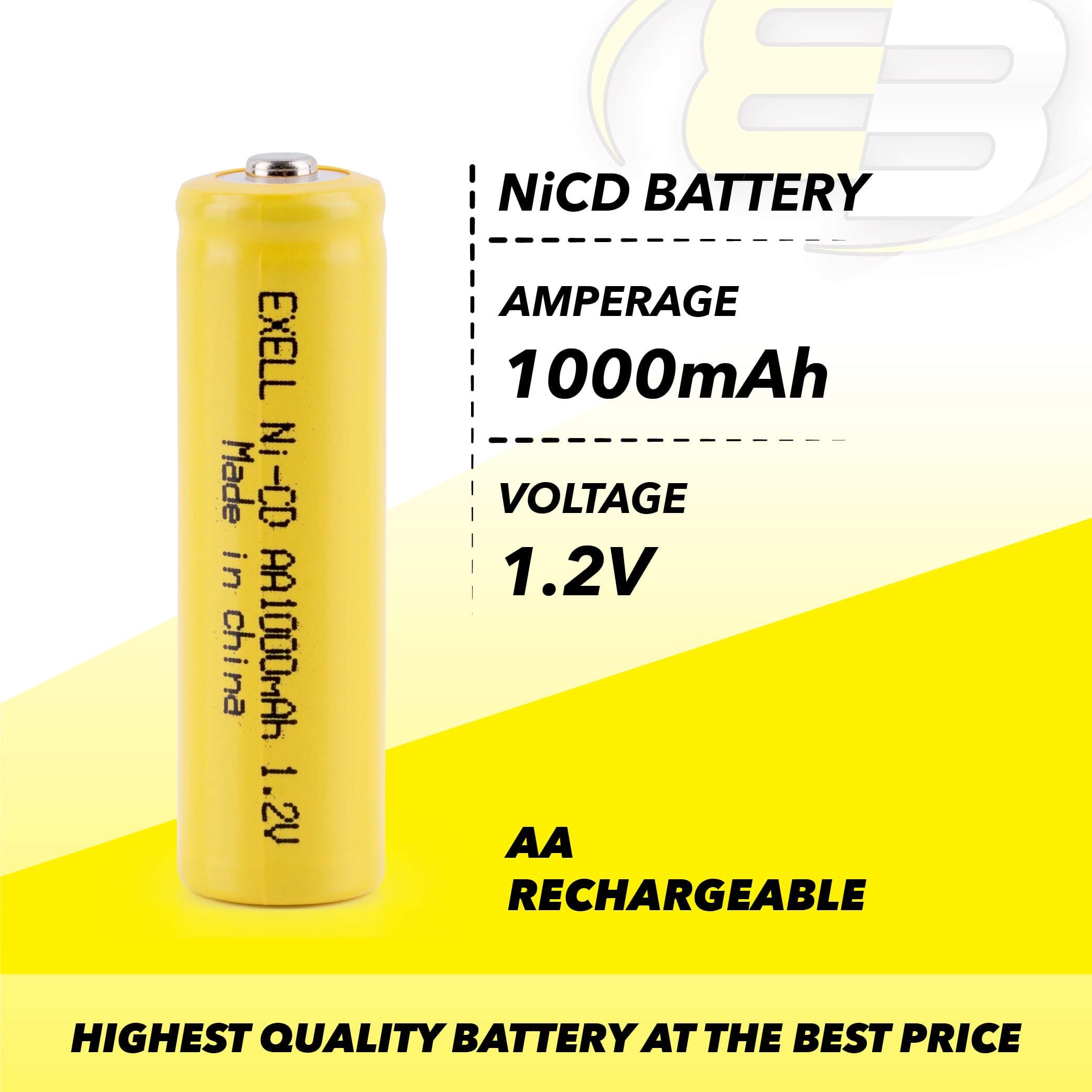 Exell 1.2V 1000mAh AA NiMH Rechargeable Batteries (5-Pack) - Button Top for Solar Lights, Outdoor & Garden Lights - Long Lasting Power for Solar Panels, Landscape Lighting & Yard Decorations