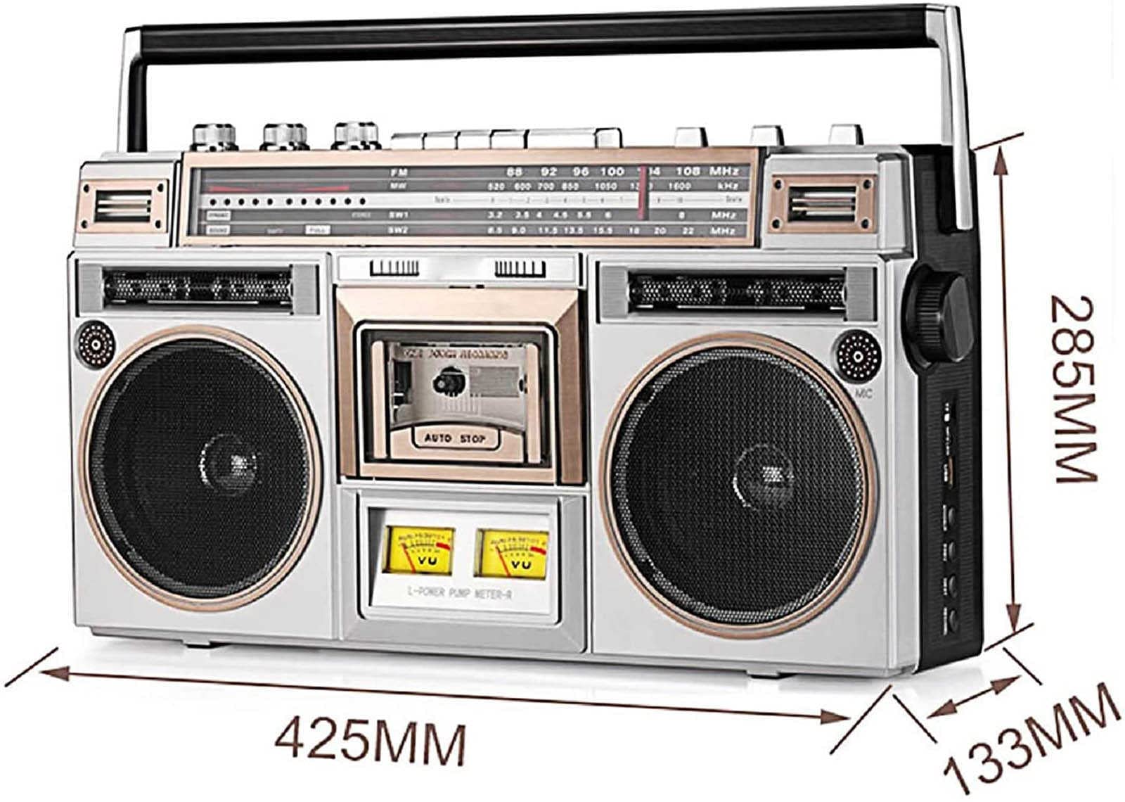 Retro Bluetooth Boombox Cassette Player with FM/DAB+ Radio, USB Recording & Speaker - 80s Style Wireless Music System for Home, Party and Outdoor Use