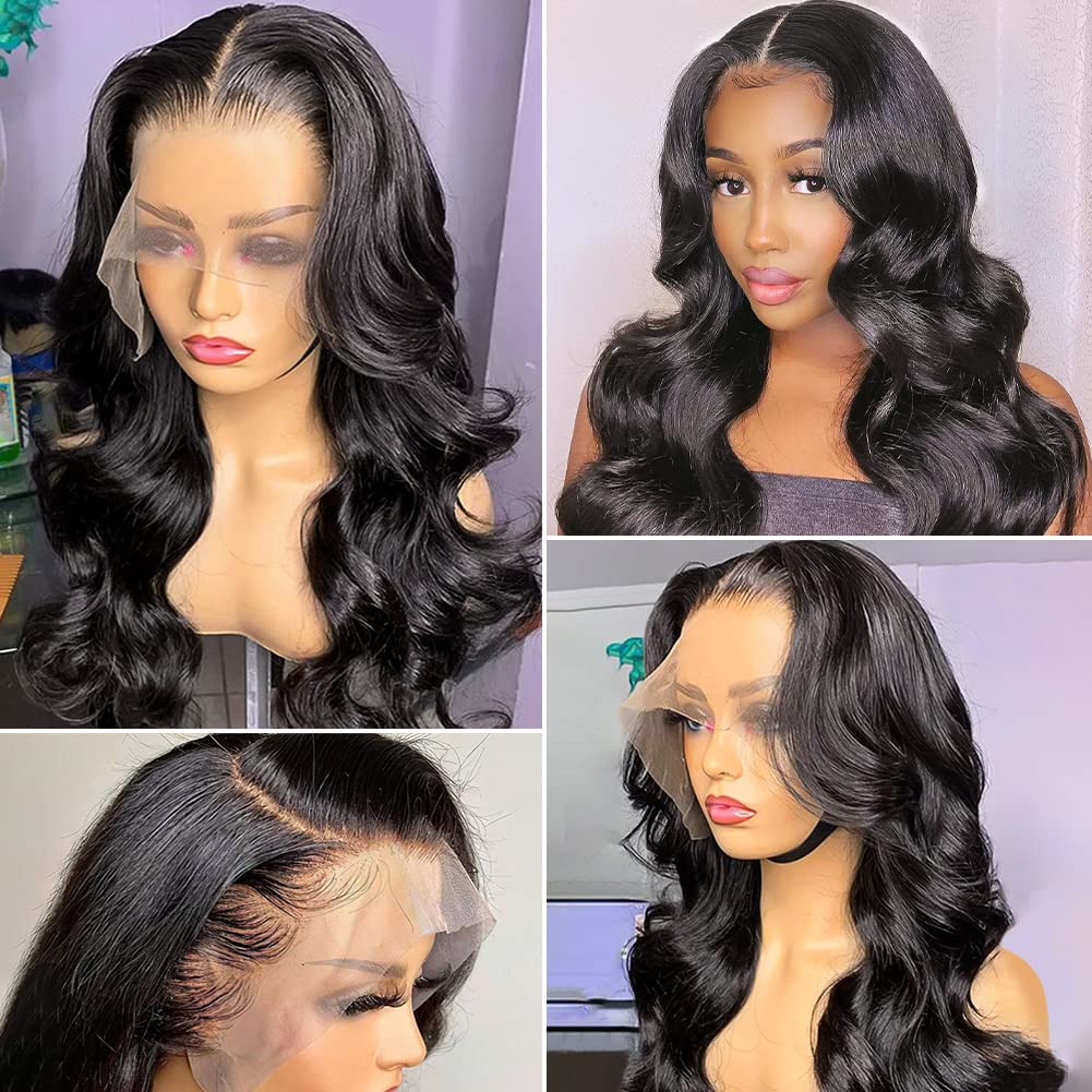 13x4 HD Transparent Lace Front Wigs for Black Women - 180% Density Glueless Human Hair Wig with Pre-Plucked Baby Hair & Natural Hairline | Pizazz Body Wave Lace Frontal Wig 22 Inch | Perfect for Daily Wear, Special Occasions & Protective Styling
