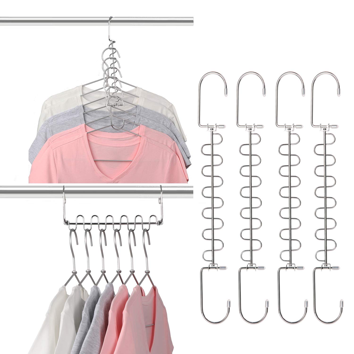 GEFTOL 20 Pack Metal Space Saving Hangers - 12 Slot Cascading Closet Organizer for Wardrobe & Clothes Storage | Perfect for Small Spaces, Dorm Rooms & Apartment Living