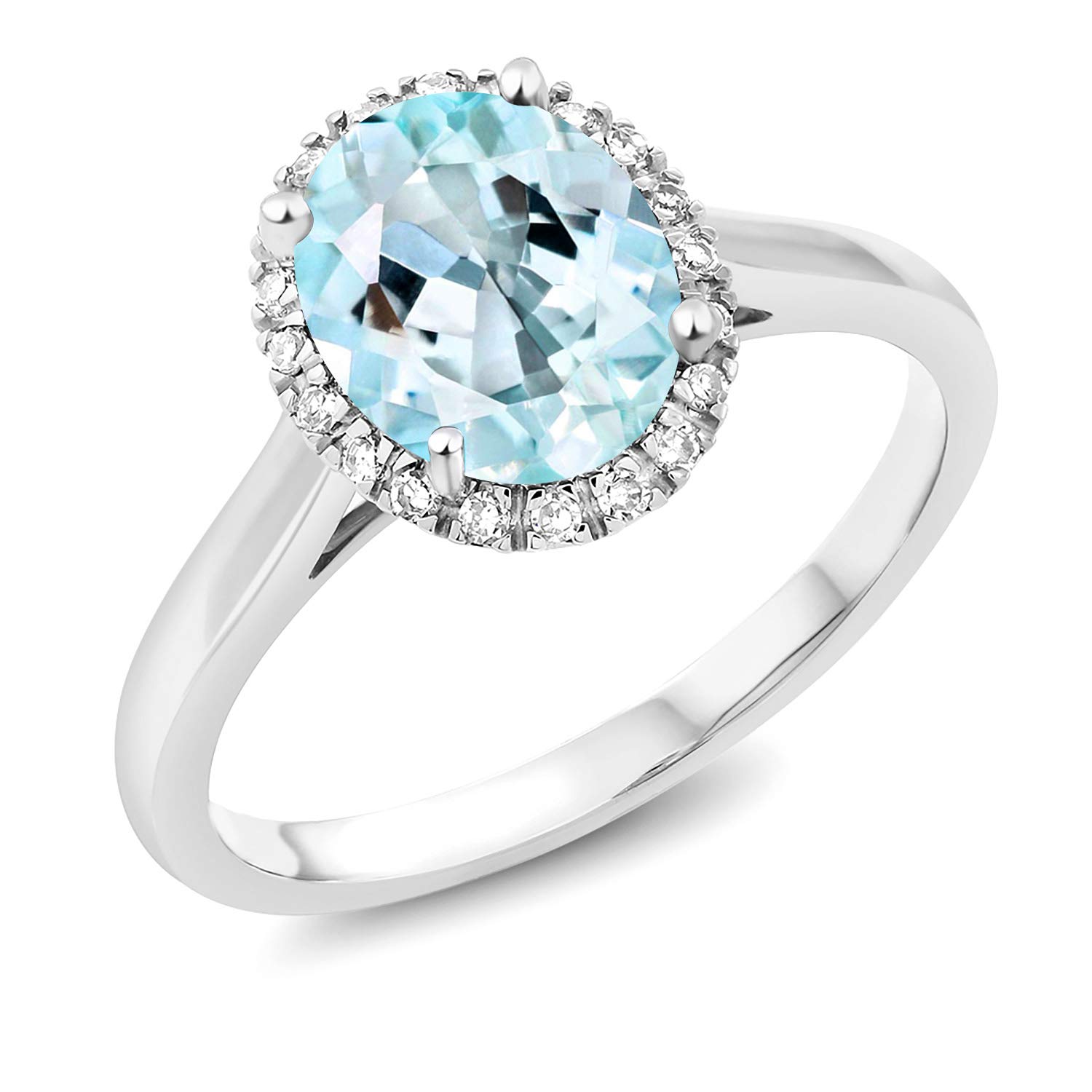 2.14 Ct Oval Sky Blue Topaz & White Diamond 10K White Gold Ring for Women - Elegant Engagement, Wedding, Anniversary Jewelry Gift - Gem Stone King
