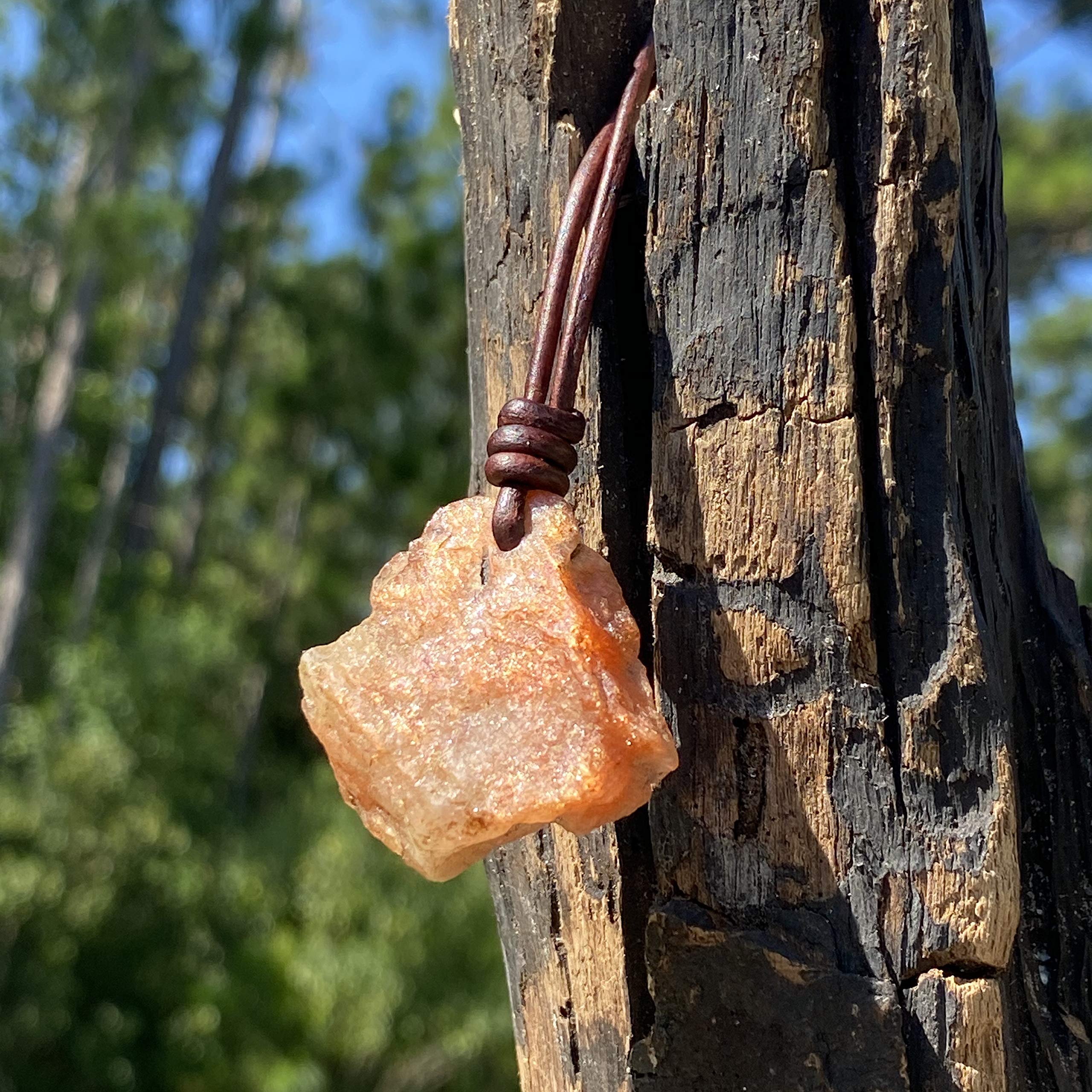 Sunstone Raw Necklace - Genuine Natural Healing Stone Jewelry for Women & Men | Spiritual Pendant for Emotional Protection & Balance | Rough Crystal Gemstone Gift for Best Friend (Piedra Del Sol) | Perfect for Meditation, Yoga & Energy Healing