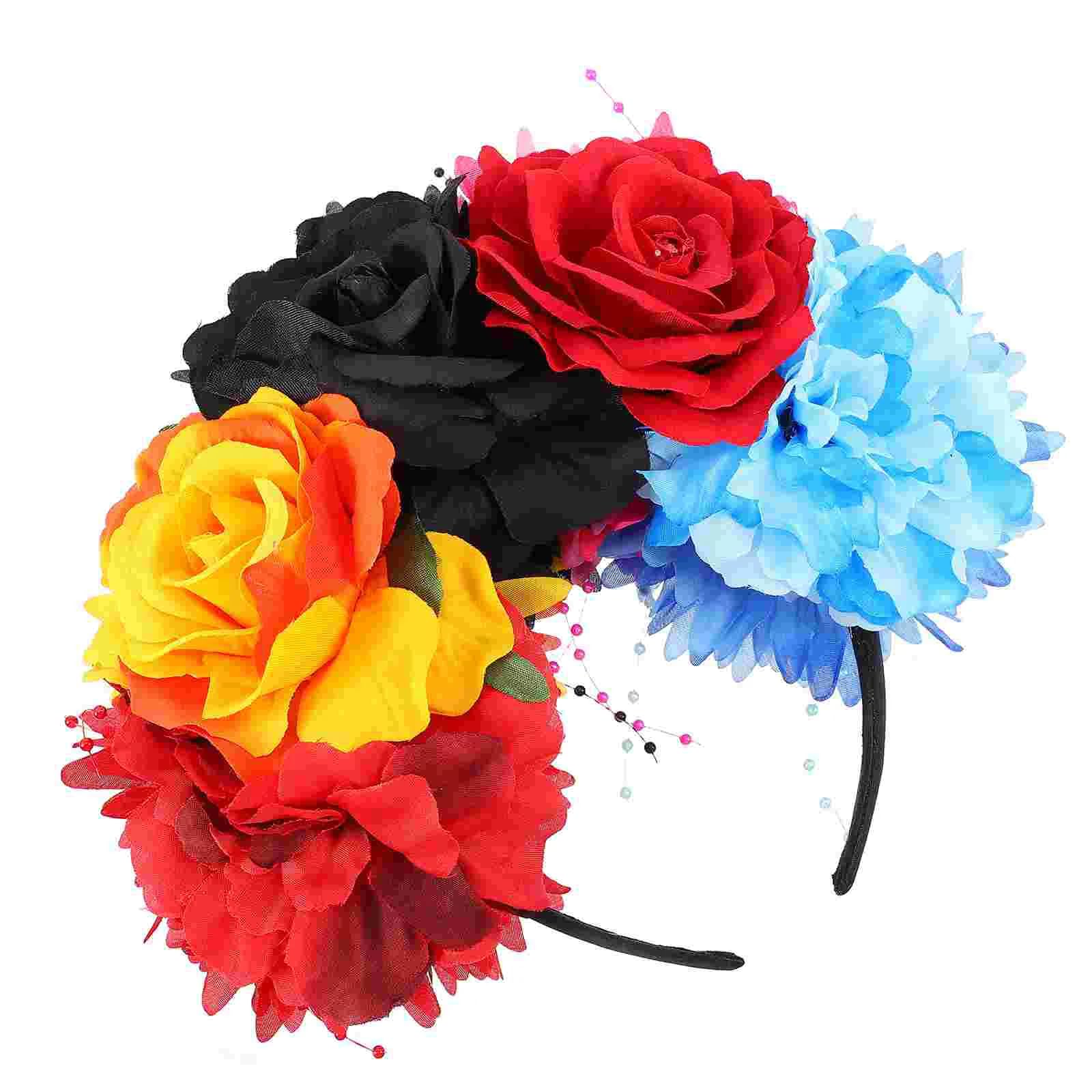 Mexican Flower Crown Headband - Frida Kahlo Inspired Floral Headpiece for Women & Girls | Day of The Dead, Halloween, Boho, Cosplay & Party Costume Accessories | Perfect for Festivals, Weddings, and Themed Events