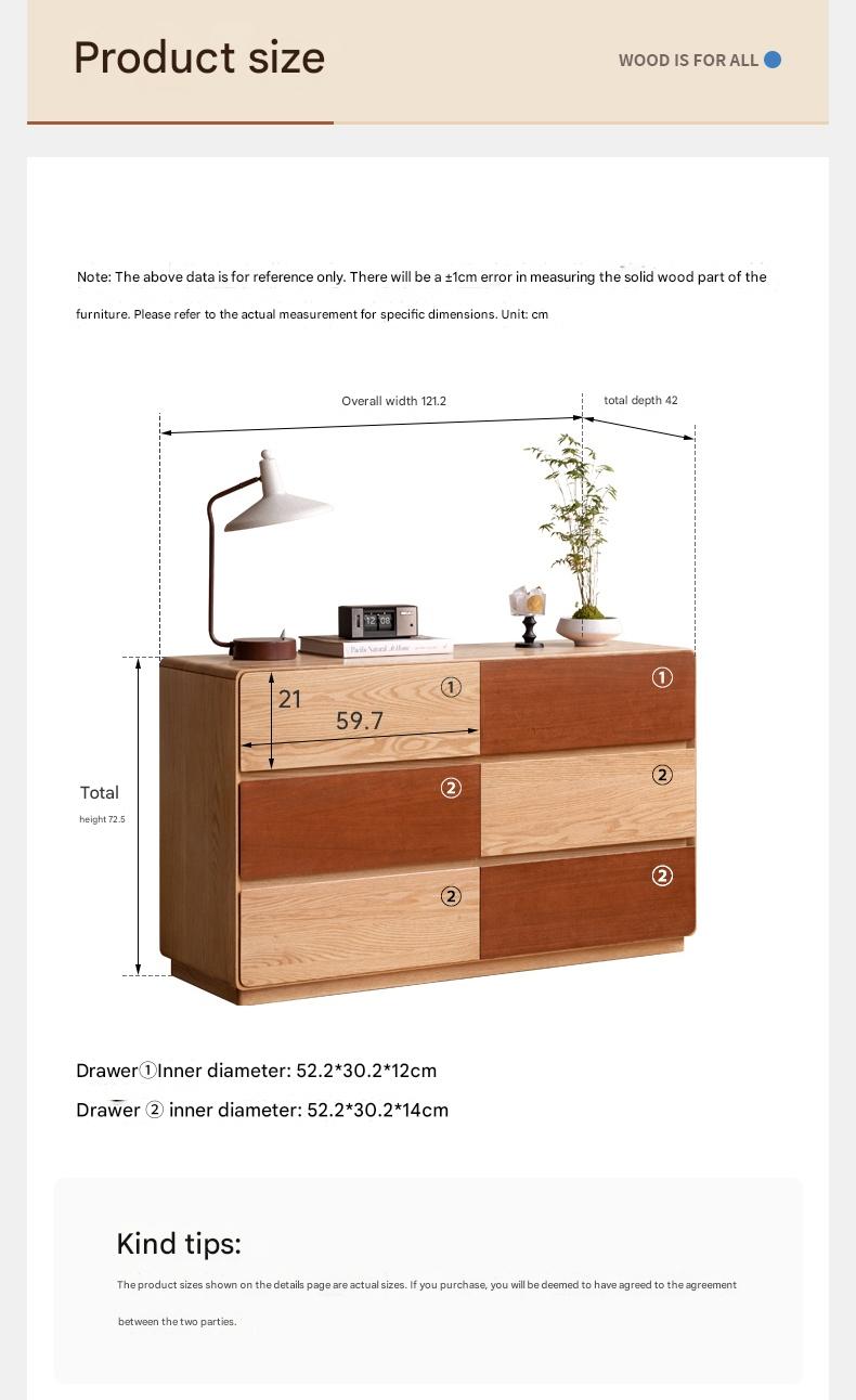 Solid Oak Wood Modern Drawer Cabinet - Stylish Storage Solution for Living Room, Bedroom & Office Organization
