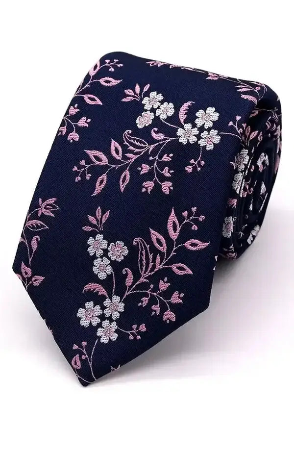 L A Smith Leafy Floral Woven Polyester Tie and Hankie Set for Wedding, Groom, Bridal Party - Perfect for Formal Events, Ceremonies & Special Occasions