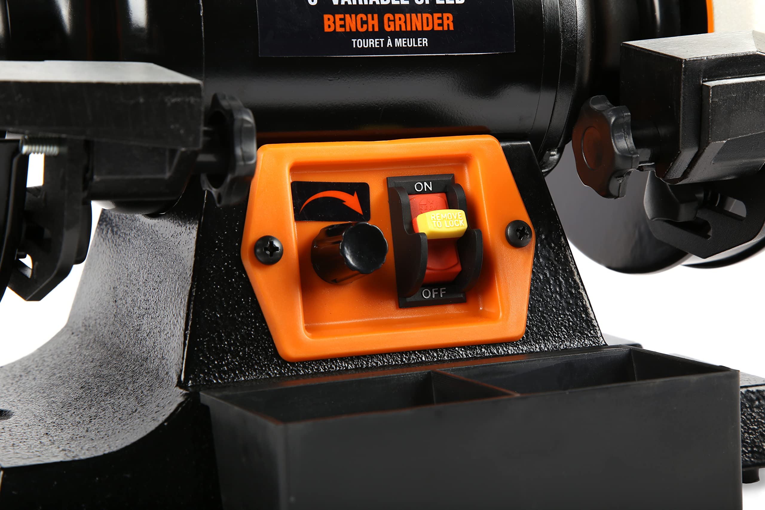 WEN BG625V 2.5-Amp 6-Inch Variable Speed Bench Grinder with Flexible Work Light - Black - Perfect for Metalworking, Sharpening Tools, and DIY Projects in Home Workshops