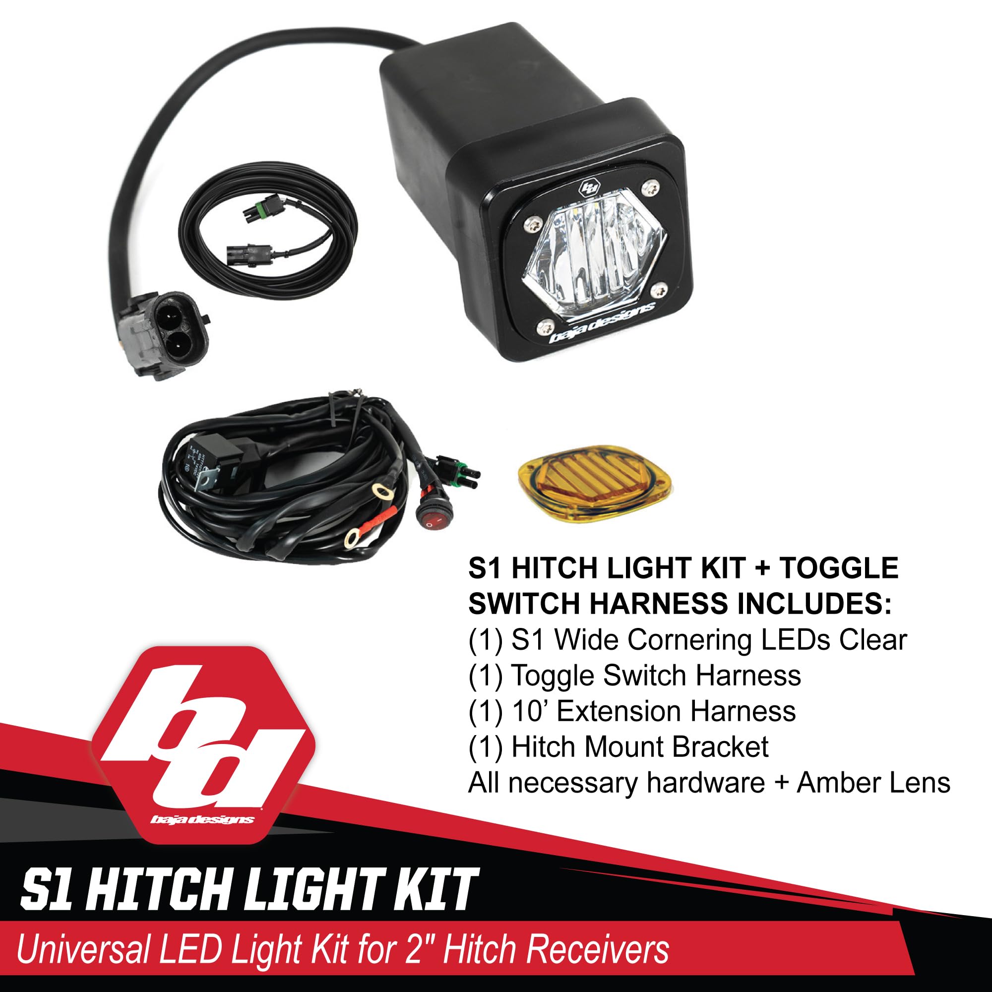 Baja Designs S1 LED Universal Hitch Light Kit - Waterproof Off-Road Lighting for Trucks, Jeeps & Trailers - Includes Toggle Switch Harness - Perfect for Night Driving, Camping & Off-Road Adventures