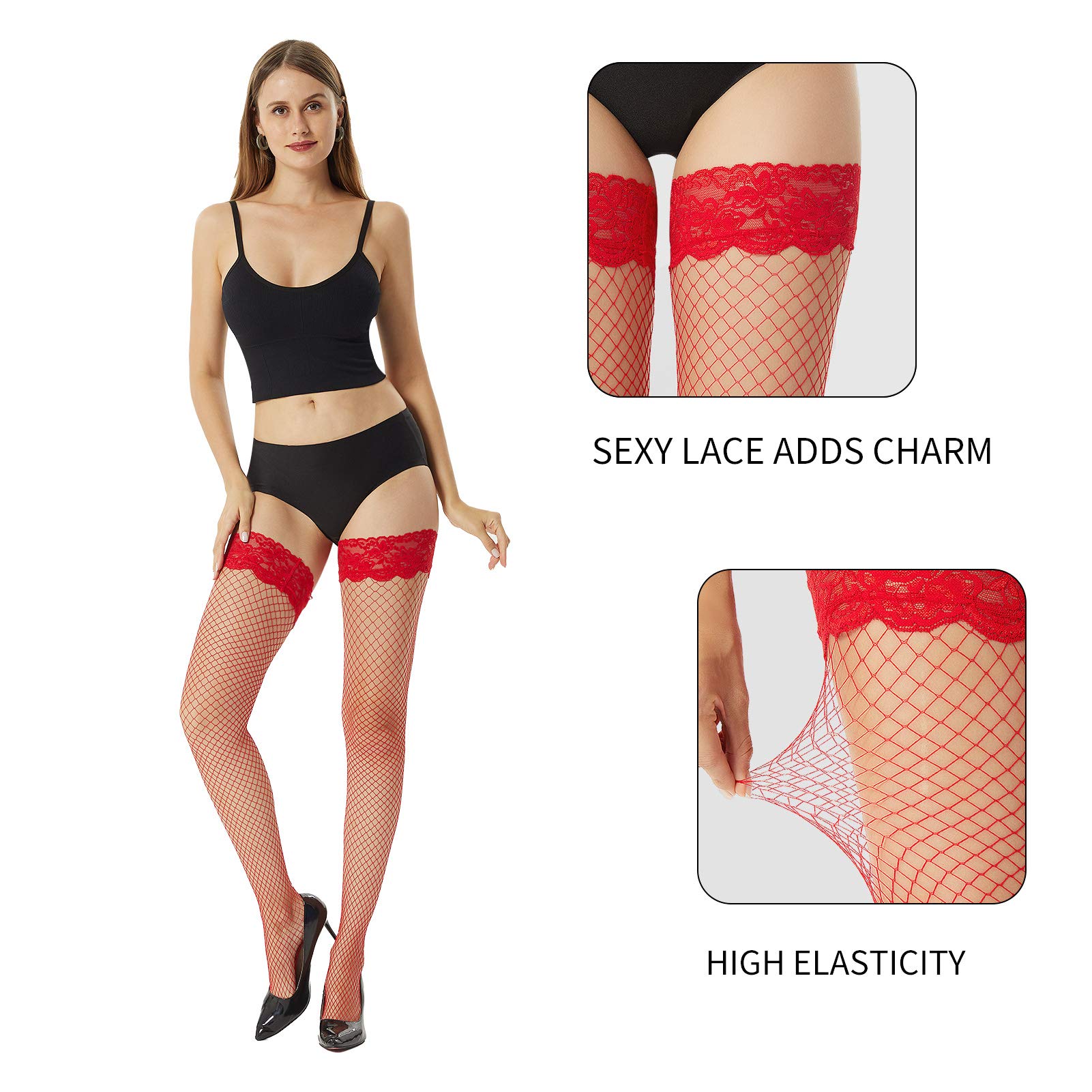 MANZI Fishnet Thigh High Stockings for Women - Sexy Lace Top with Silicone Grip - Perfect for Cosplay, Halloween, Date Night & Boudoir Photography