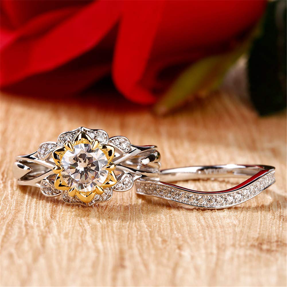 Jeulia 2 Carat Flower Engagement Ring Set for Women - 14K Gold Plated Wedding Band with Round Cut Cubic Zirconia (CZ) Solitaire Rings - Perfect for Proposals, Anniversaries & Special Occasions