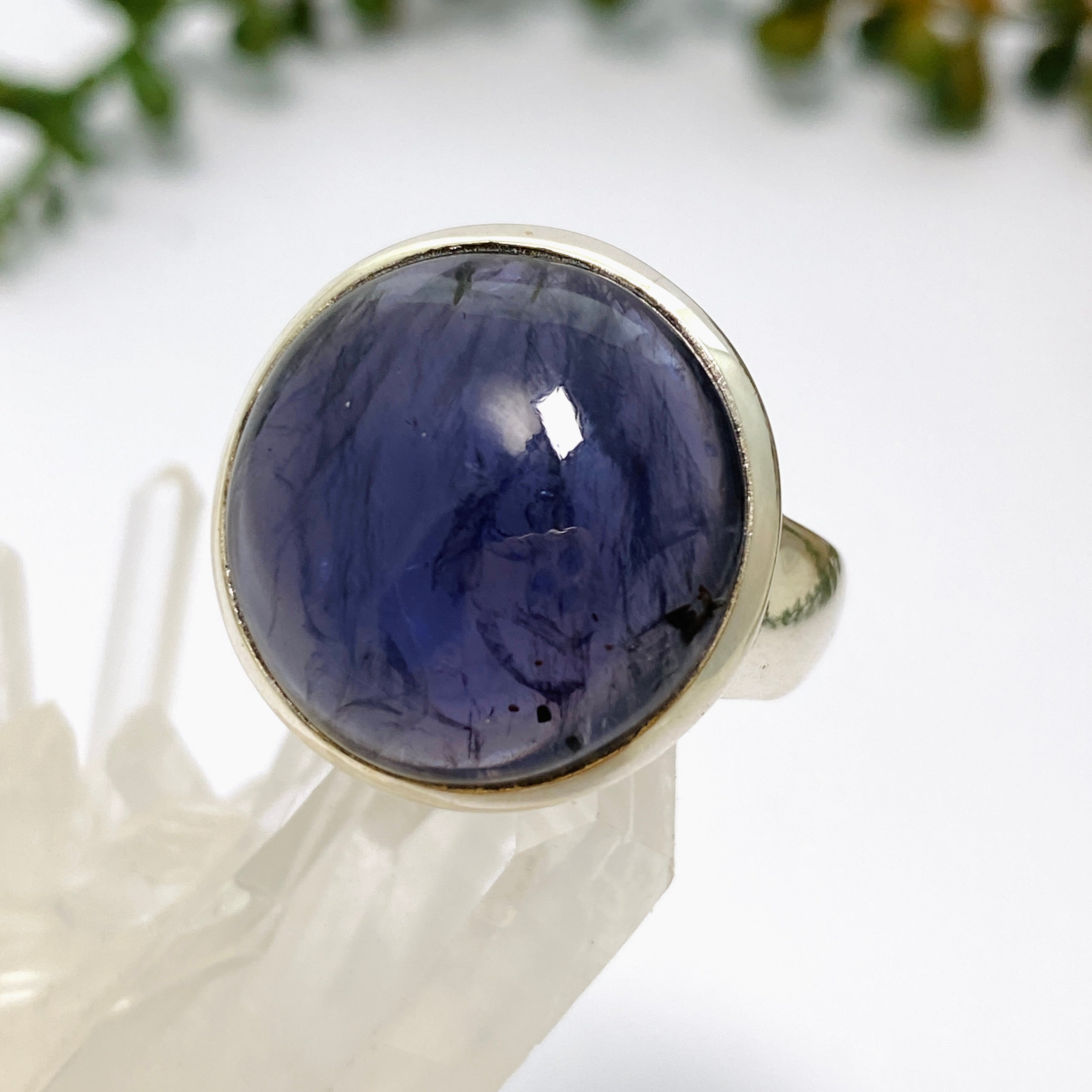 Iolite Round Cabochon Ring Size 9.5 - Elegant Purple Gemstone Jewelry for Women, Perfect for Weddings, Parties & Special Occasions