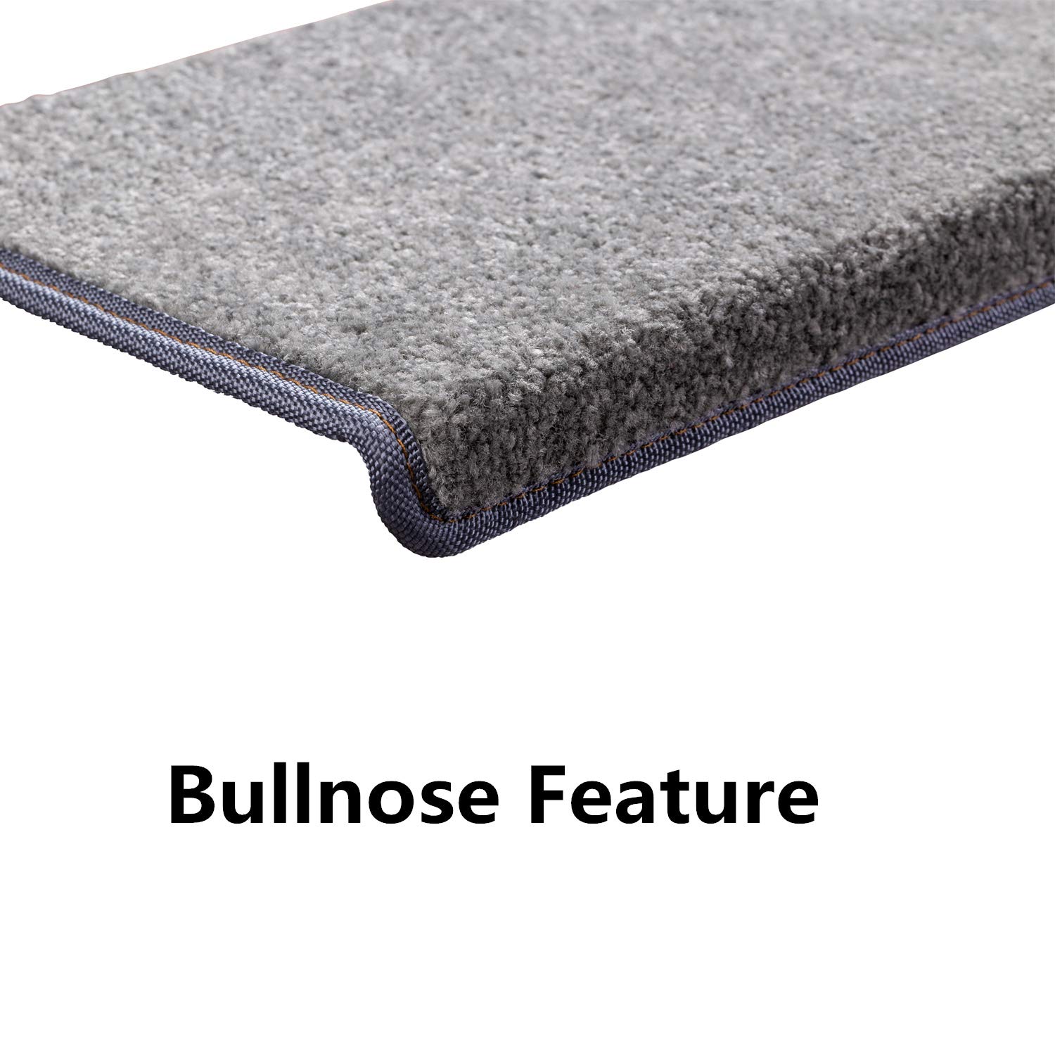 Non-Slip Bullnose Carpet Stair Treads - Self-Adhesive Skid Resistant Washable Stair Pads - 14-Pack Dark Grey 9.5