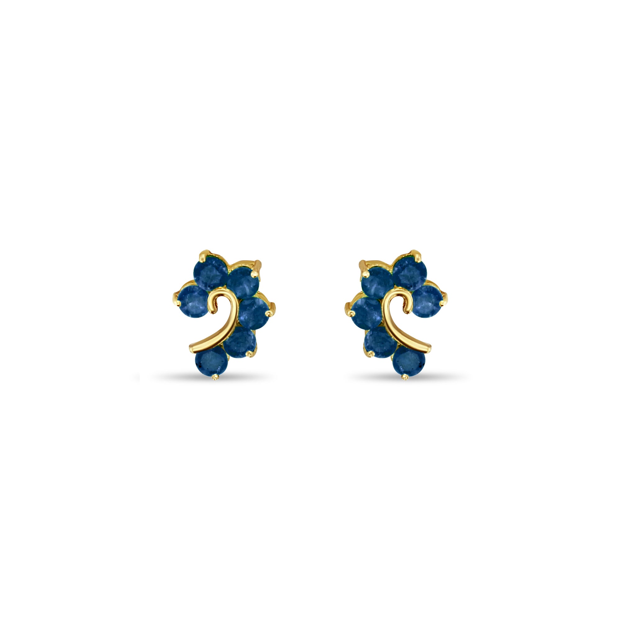 14K Yellow Gold Sapphire Stud Earrings - Elegant Question Mark Design for Women | Perfect for Gifts, Parties & Everyday Wear
