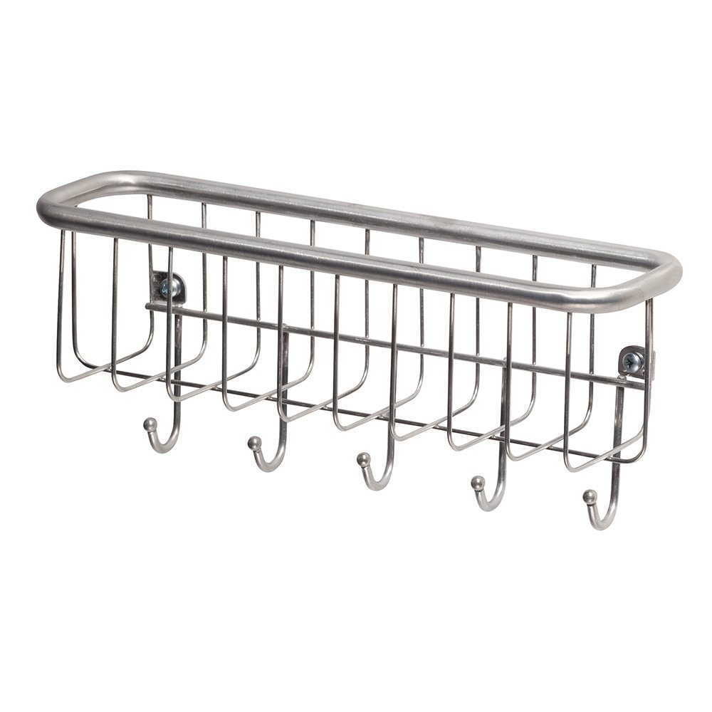 InterDesign Forma Wall Mounted Mail Holder & Key Rack - Stainless Steel Entryway Organizer with 5 Key Hooks for Home, Office or Kitchen | Perfect for Mail Sorting, Key Storage & Space Saving Organization