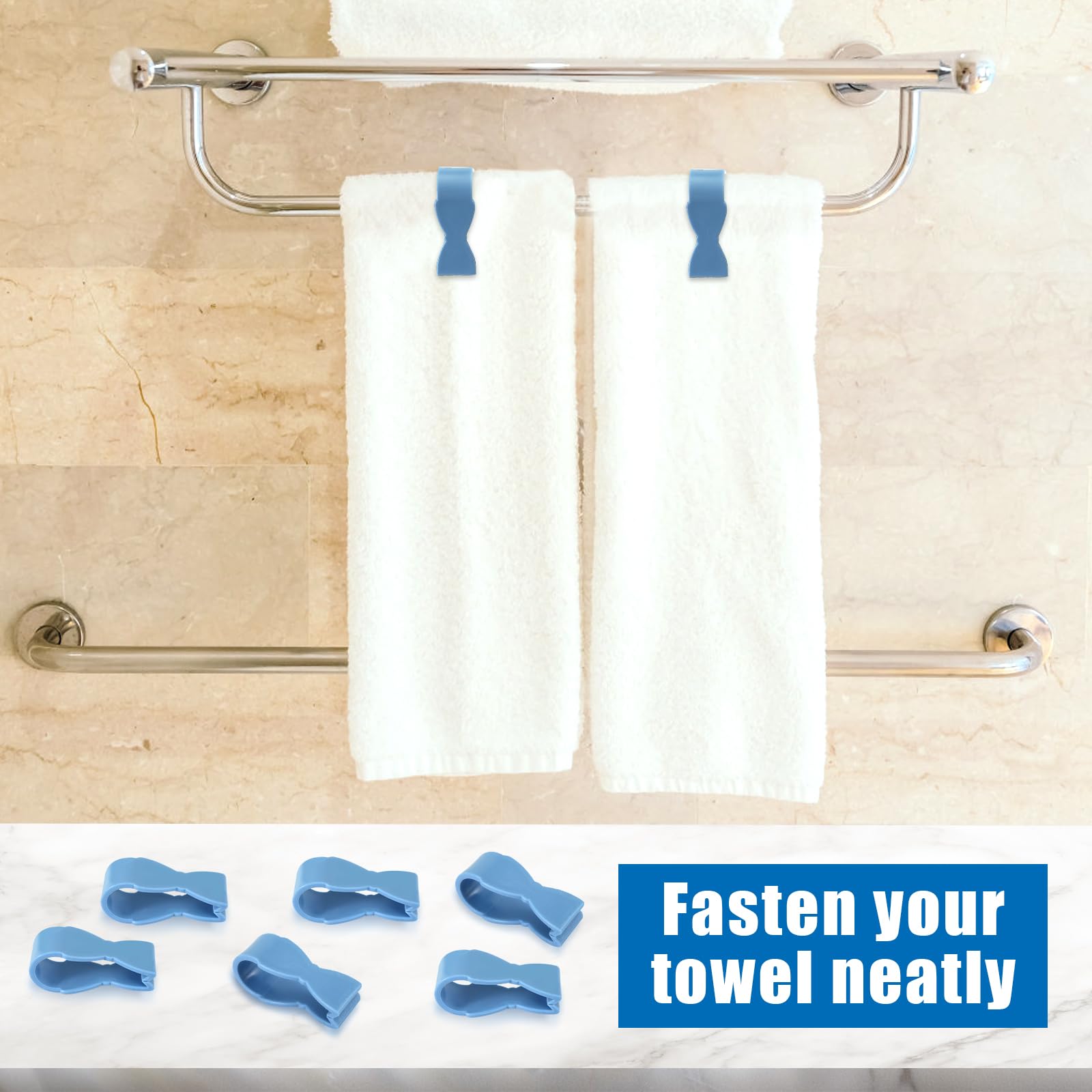6-Piece Kitchen Towel Clips - Secure Dish Towels on Oven, Stove & Dishwasher Handles - Non-Slip Bathroom Towel Rack Hooks - Keep Towels from Falling (Blue) - Perfect for Kitchen Organization & Bathroom Storage