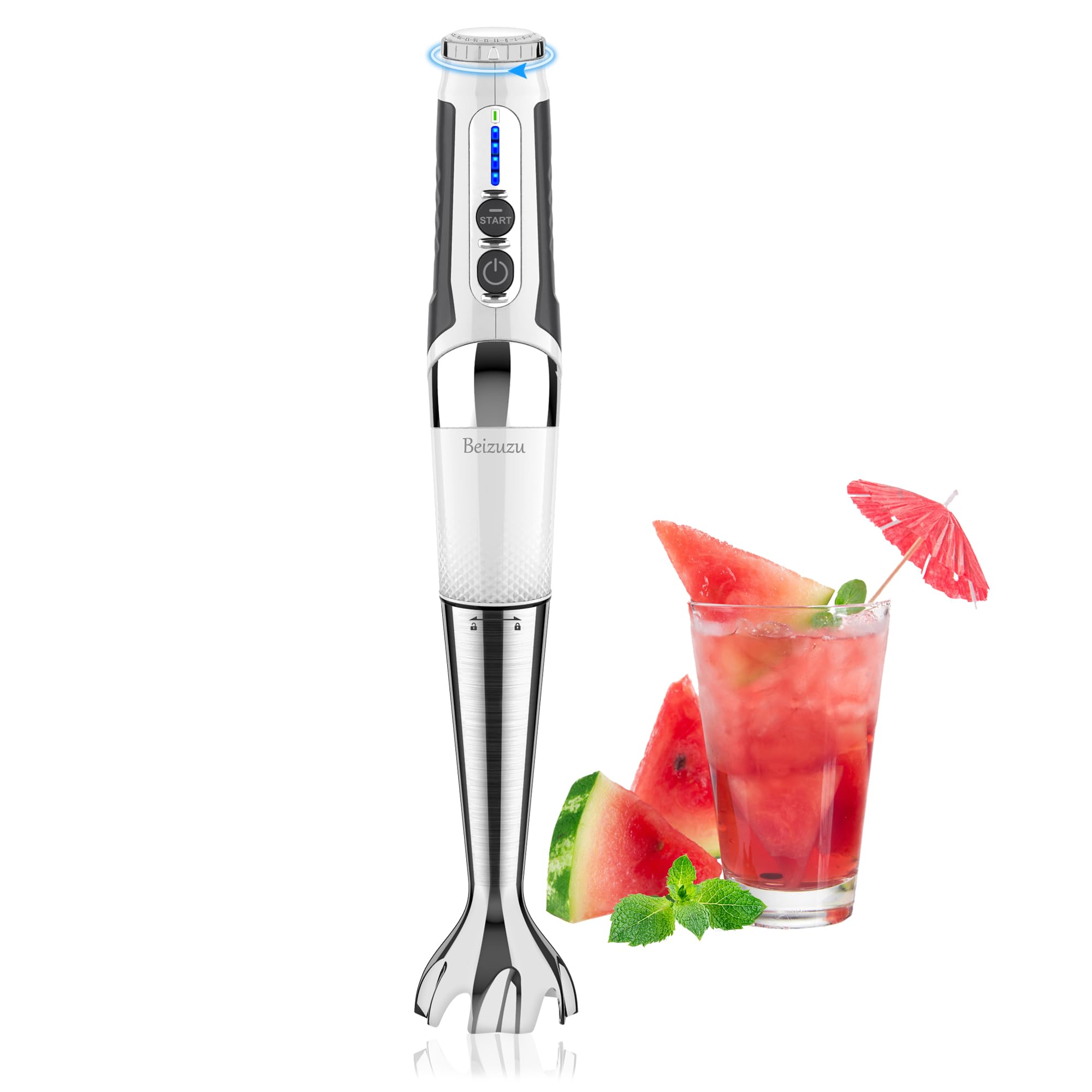 Rechargeable Cordless Hand Blender - 21 Speed Settings, 3 Angle Adjustable with 304 Stainless Steel Blades - Perfect for Smoothies, Milkshakes, Soups, Purees & Baby Food - Ideal for Kitchen, Camping & Small Spaces (White)