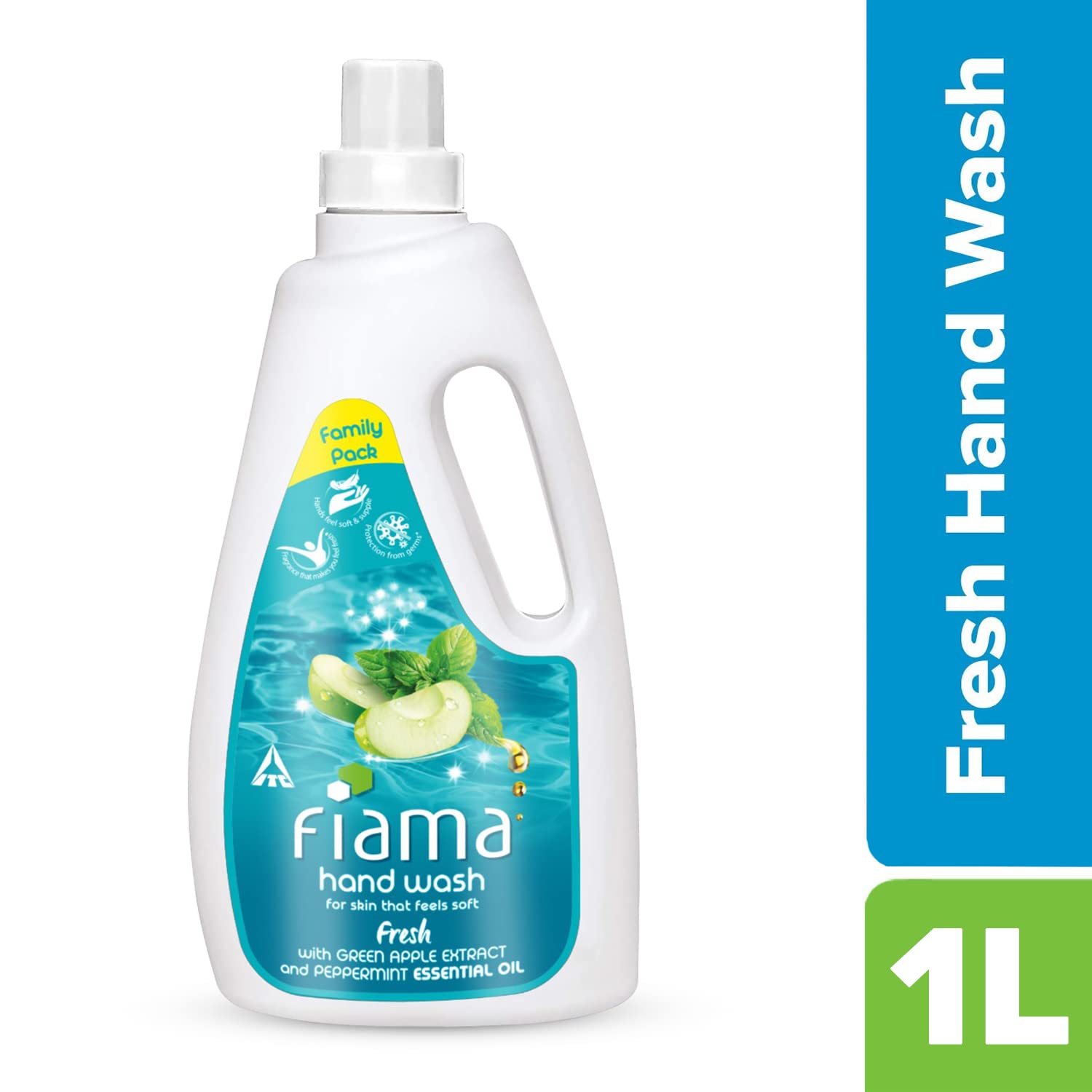 Fiama Fresh Moisturizing Hand Wash - Peppermint & Green Apple Scent, 1000ml Refill Pack | Fiama Shower Gel - Blackcurrant & Bearberry Body Wash with Skin Conditioners for Radiant Glow, 250ml Bottle | Hydrating Hand & Body Wash for Daily Use at Home, Office or Gym