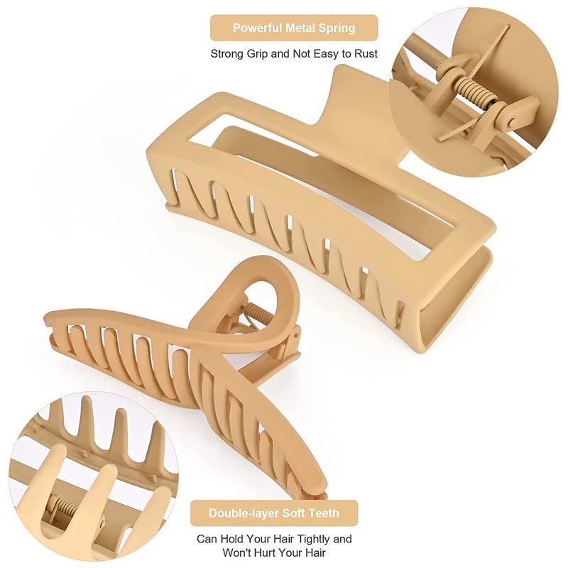Staila 6-Piece Extra Large Hair Claw Clips for Women & Girls - Matte Square Hair Clips for Thick, Thin & Long Hair - Non-Slip XL Heavy Duty Jaw Clips (6 x 5.1 Inch, Neutral Colors) - Perfect for Updos, Ponytails & Everyday Hairstyles